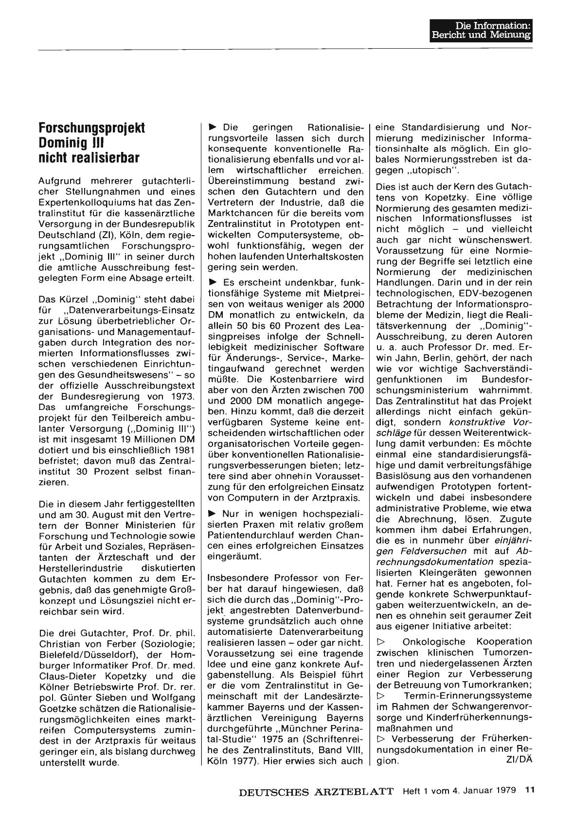 Vorschauseite 1: Forschungsprojekt Dominig III nicht realisierbar