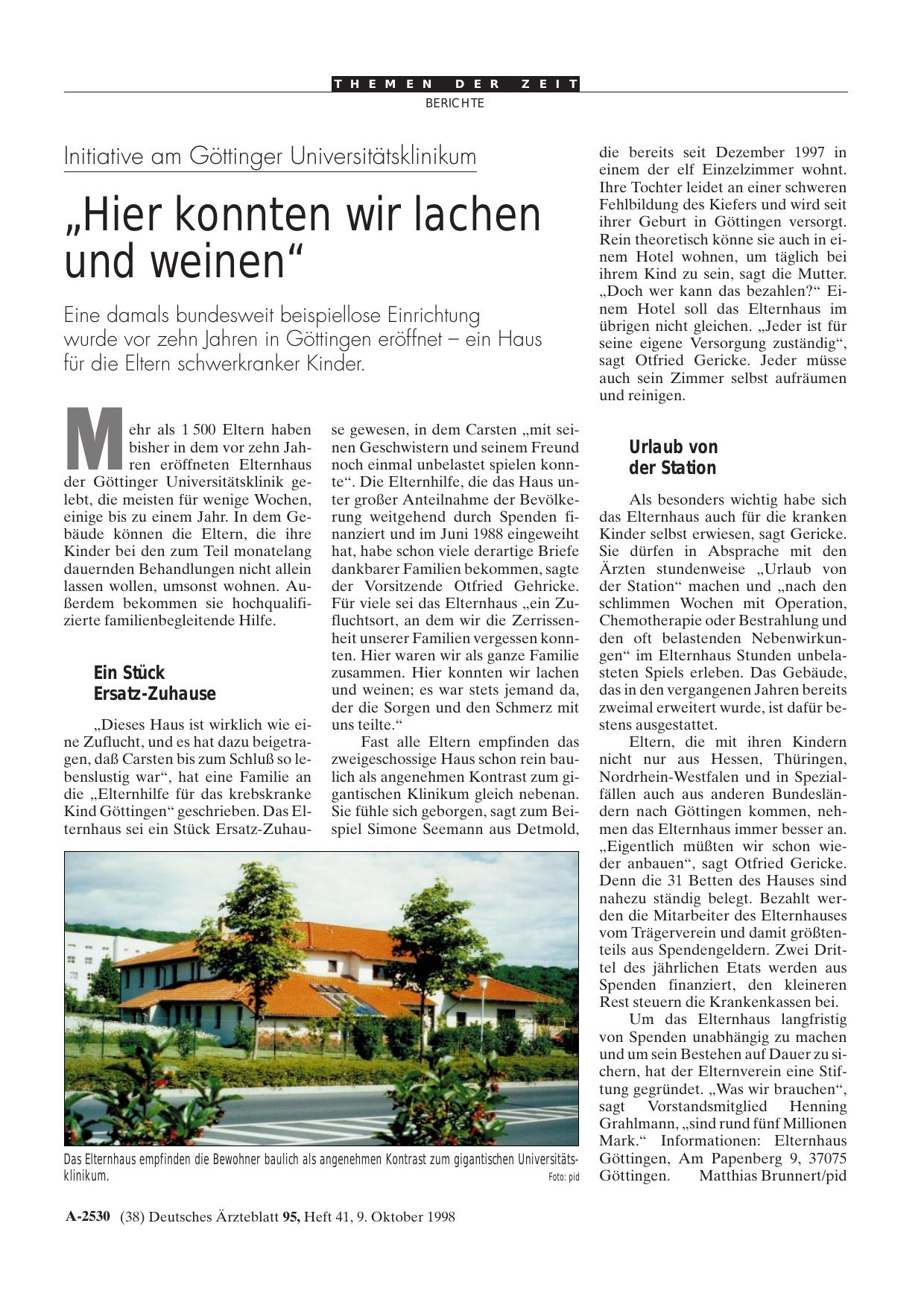 Vorschauseite 1: Initiative am Göttinger Universitätsklinikum: „Hier konnten wir lachen und weinen“