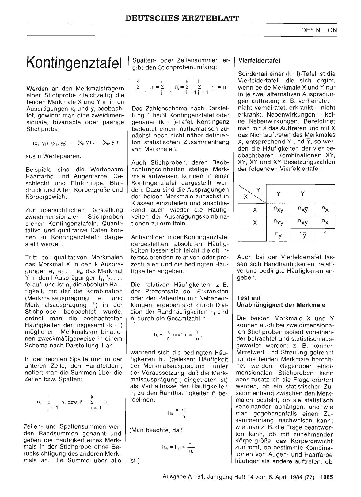 Vorschauseite 1: Kontingenztafel