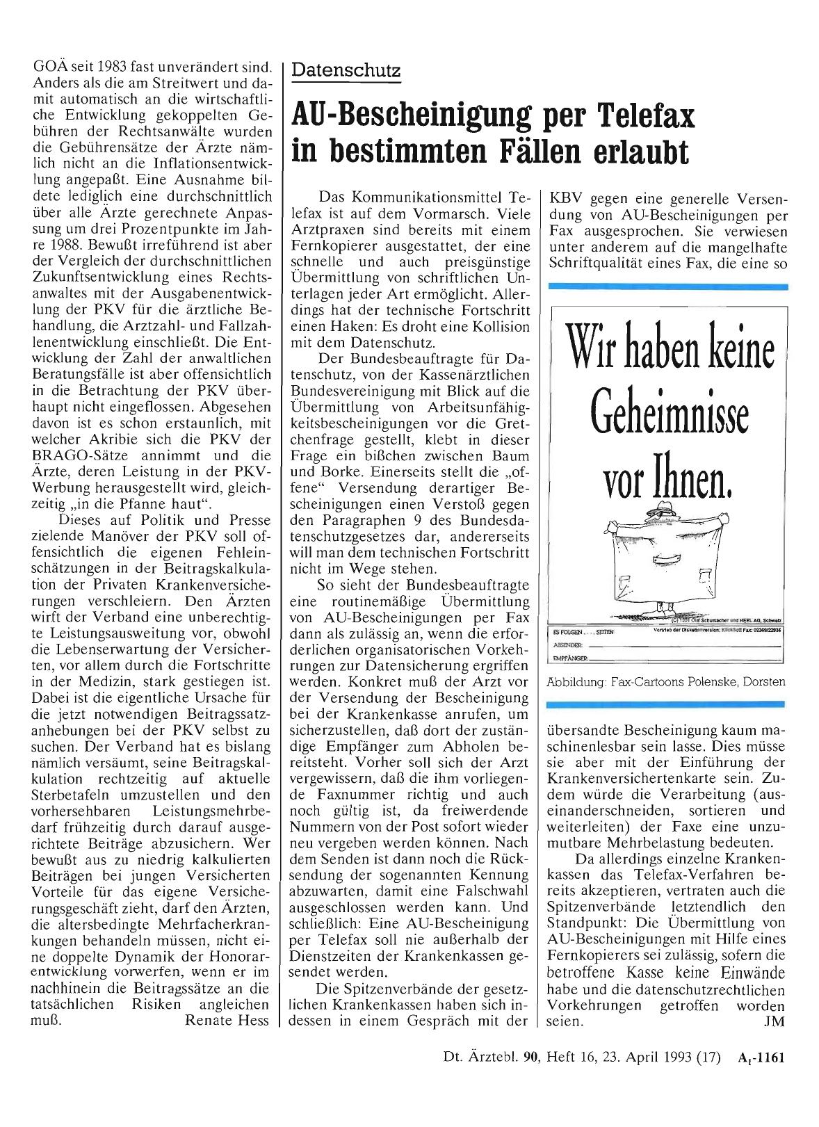 Vorschauseite 1: Datenschutz: AU-Bescheinigung per Telefax in bestimmten Fällen erlaubt