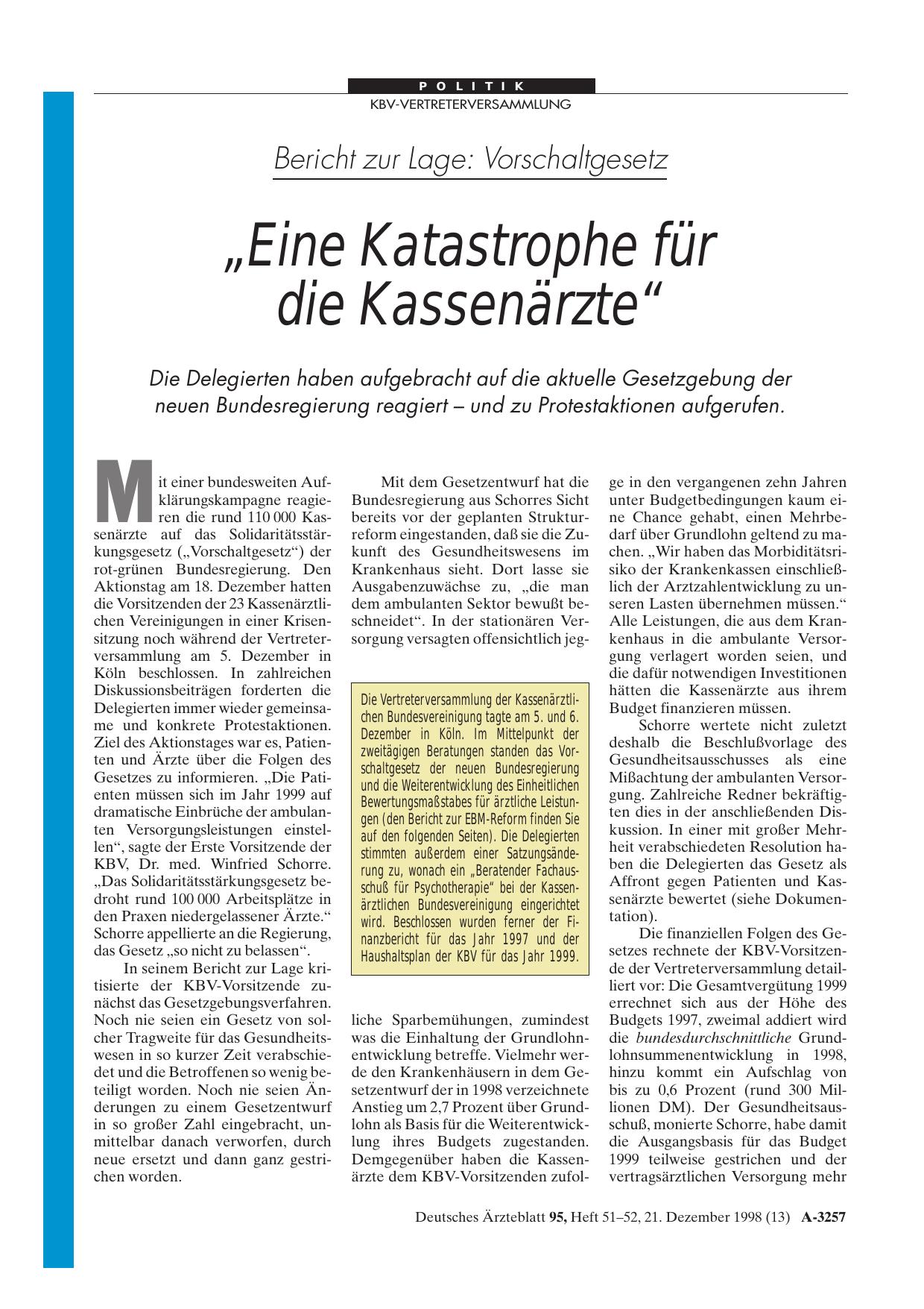 Vorschauseite 1: Bericht zur Lage – Vorschaltgesetz: „Eine Katastrophe für die Kassenärzte“