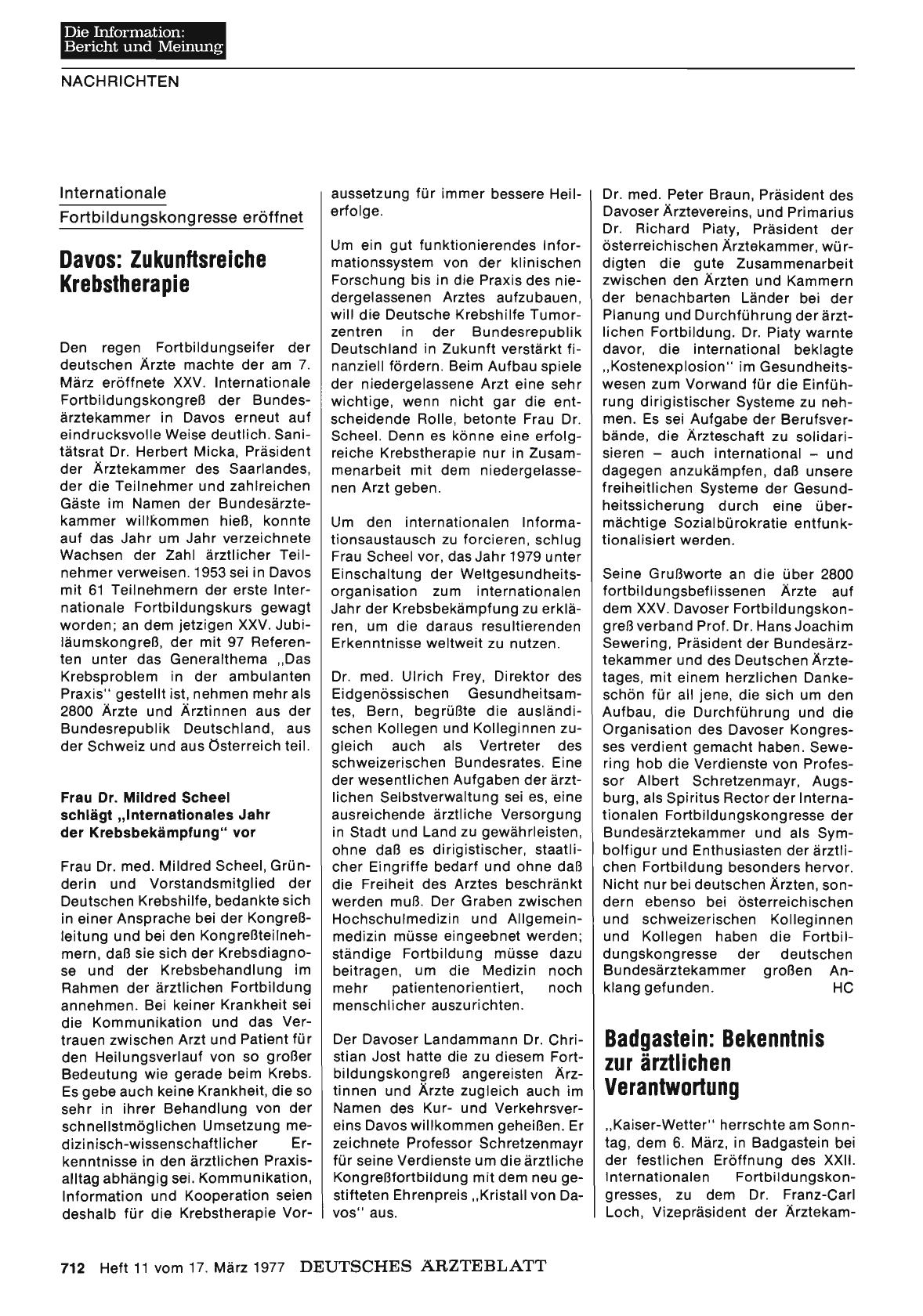 Vorschauseite 1: Badgastein: Bekenntnis zur ärztlichen Verantwortung