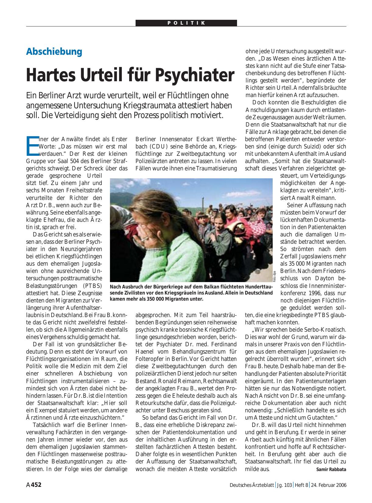 Vorschauseite 1: Abschiebung: Hartes Urteil für Psychiater