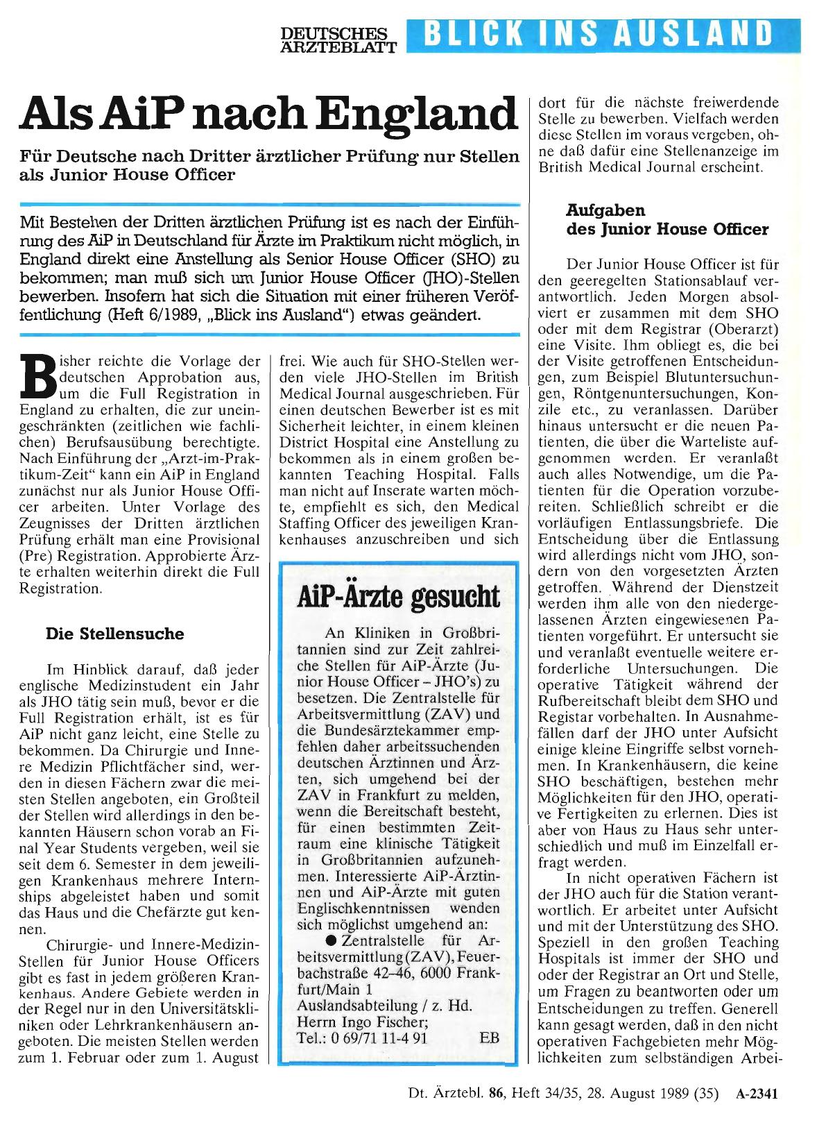 Vorschauseite 1: Als AiP nach England