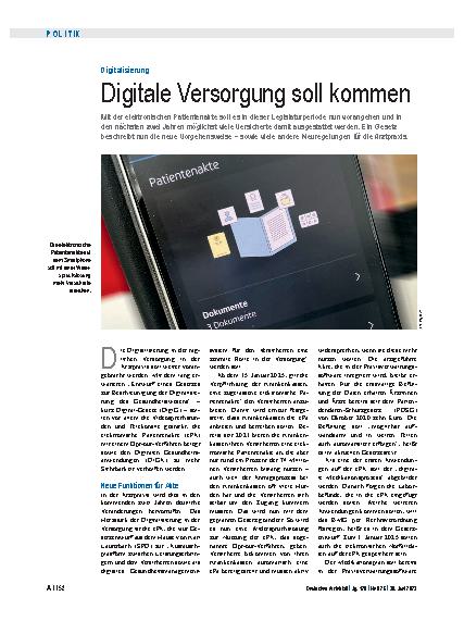 Vorschauseite 1: Digitalisierung: Digitale Versorgung soll kommen