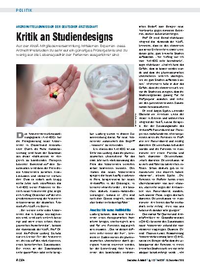 Vorschauseite 1: Arzneimittelkommission der deutschen Ärzteschaft: Kritik an Studiendesigns