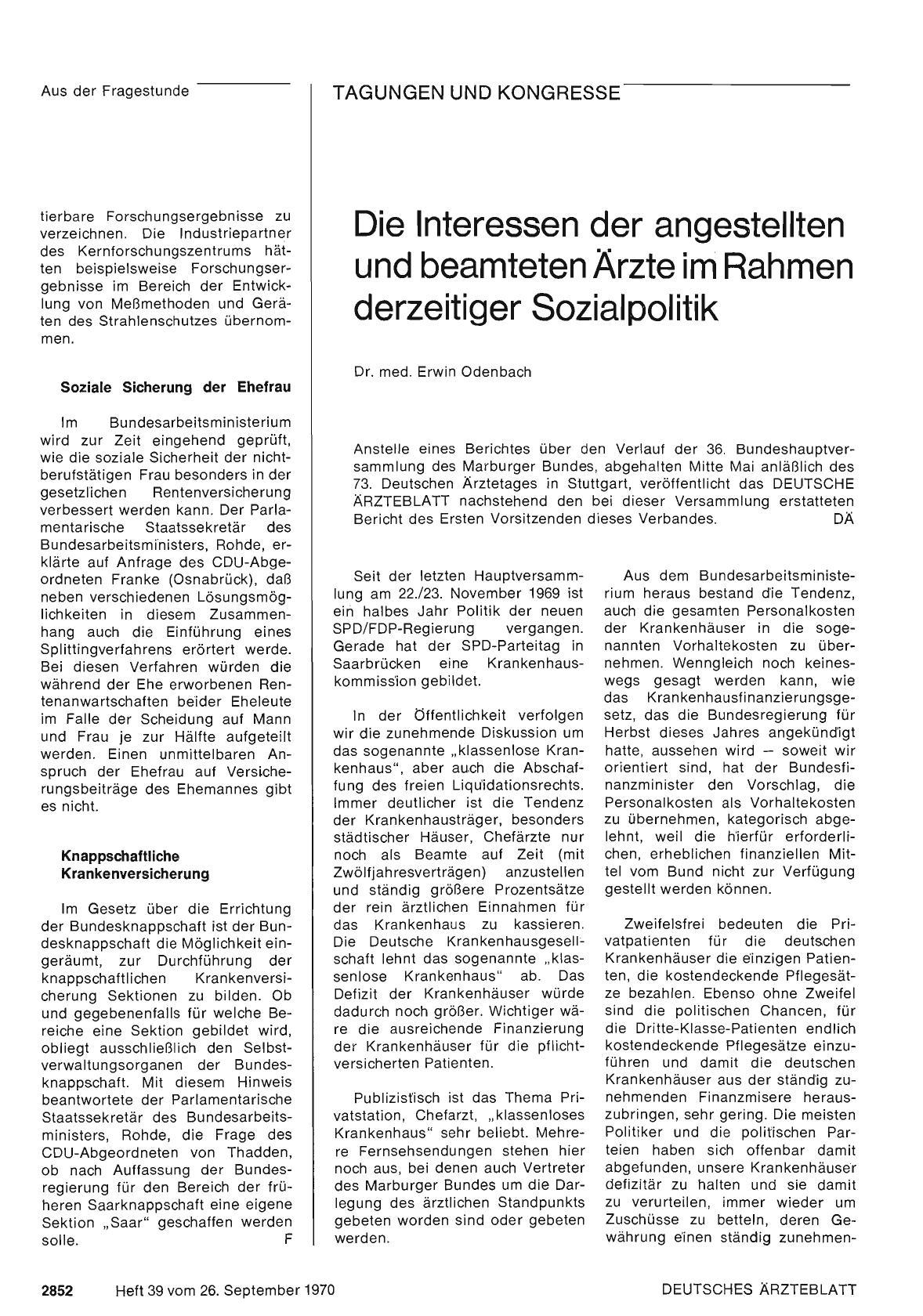 Vorschauseite 1: Die Interessen der angestellten und beamteten Ärzte im Rahmen derzeitiger Sozialpolitik