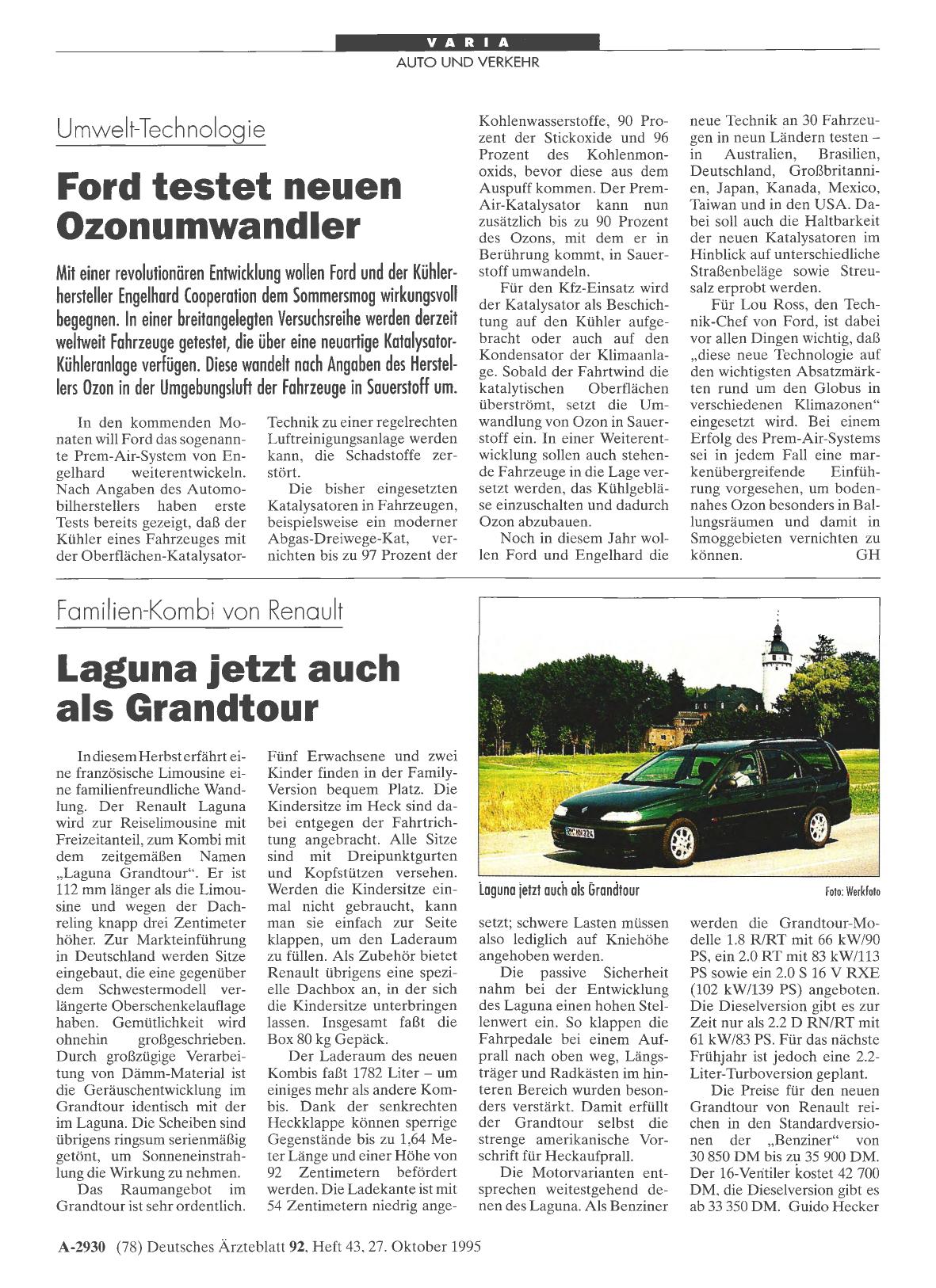 Vorschauseite 1: Umwelt Techinologie: Ford testet neuen Ozonumwandler