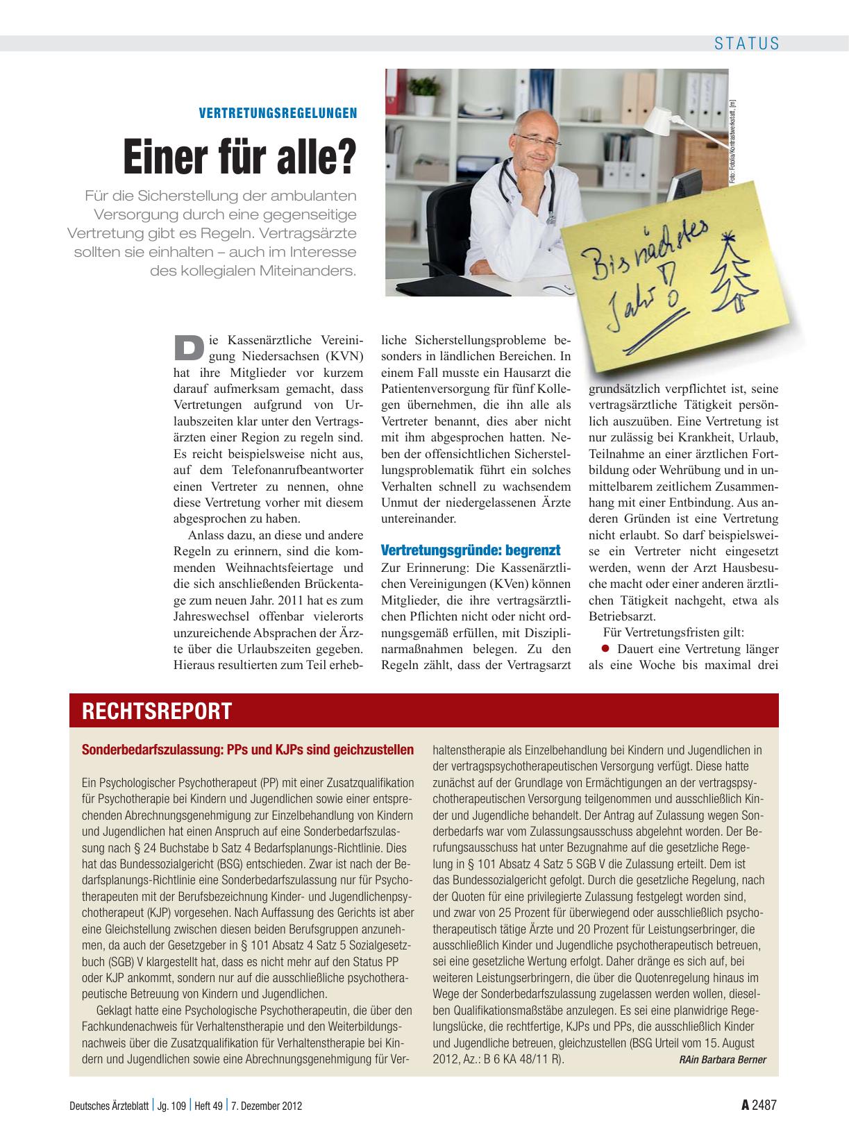 Vorschauseite 1: Vertretungsregelungen: Einer für alle?