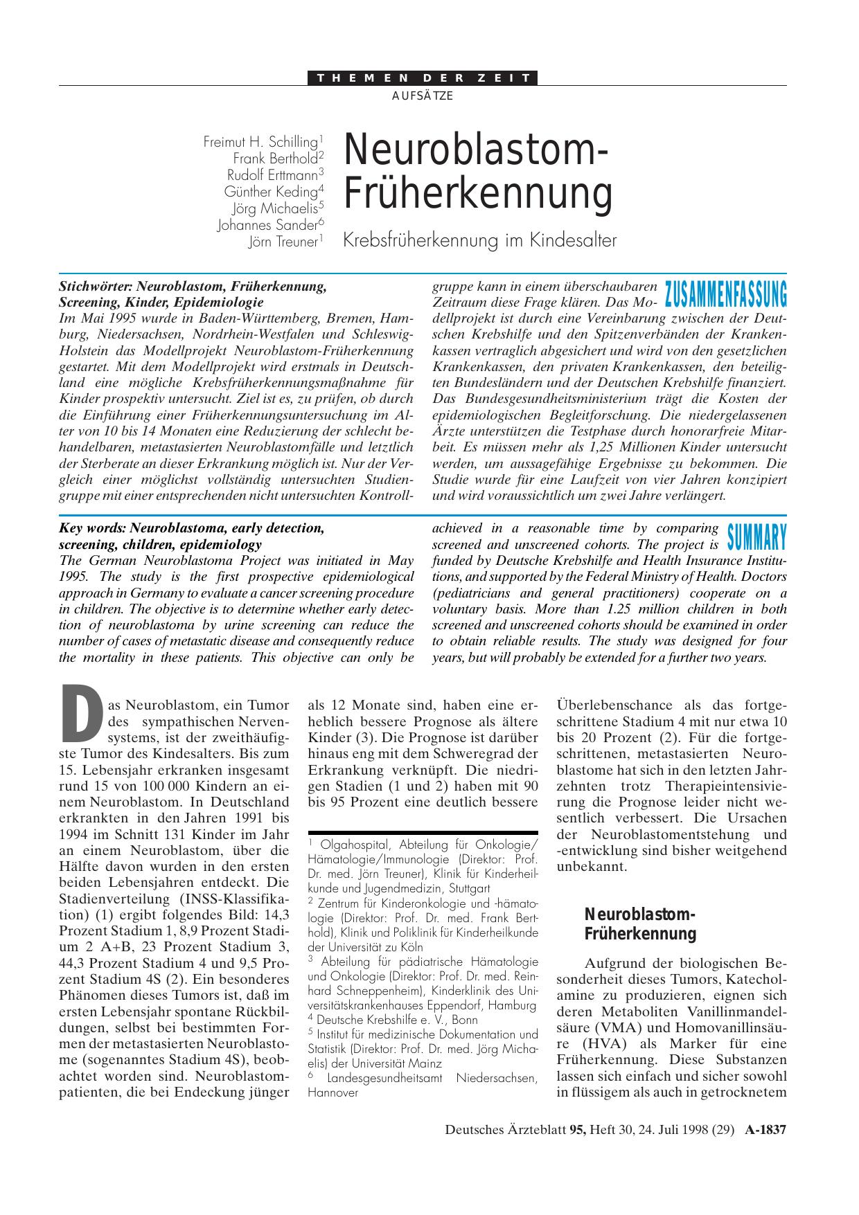 Vorschauseite 1: Neuroblastom-Früherkennung: Krebsfrüherkennung im Kindesalter