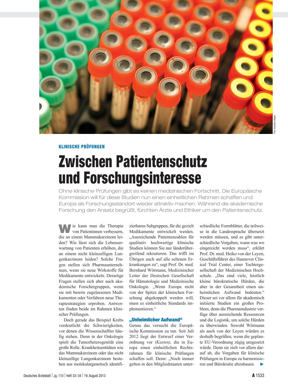 Vorschauseite 1: Klinische Prüfungen: Zwischen Patientenschutz und Forschungsinteresse