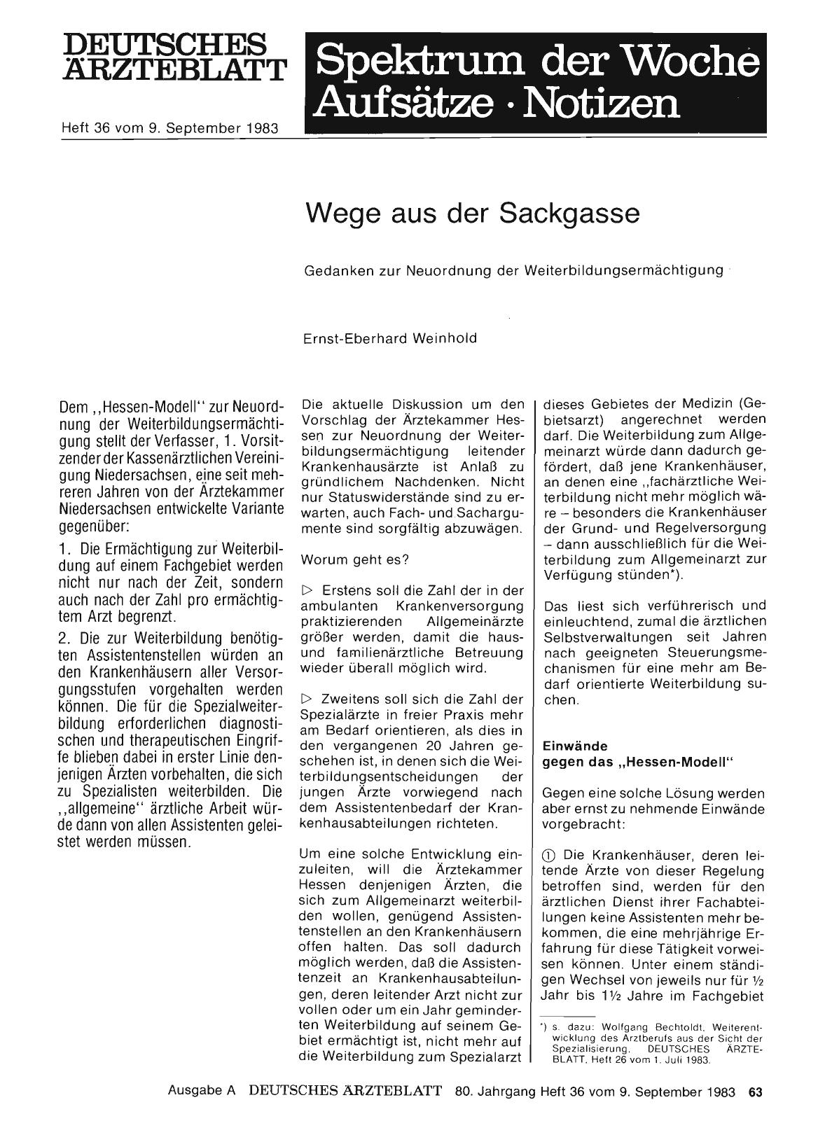 Vorschauseite 1: Wege aus der Sackgasse: Gedanken zur Neuordnung der Weiterbildungsermächtigung
