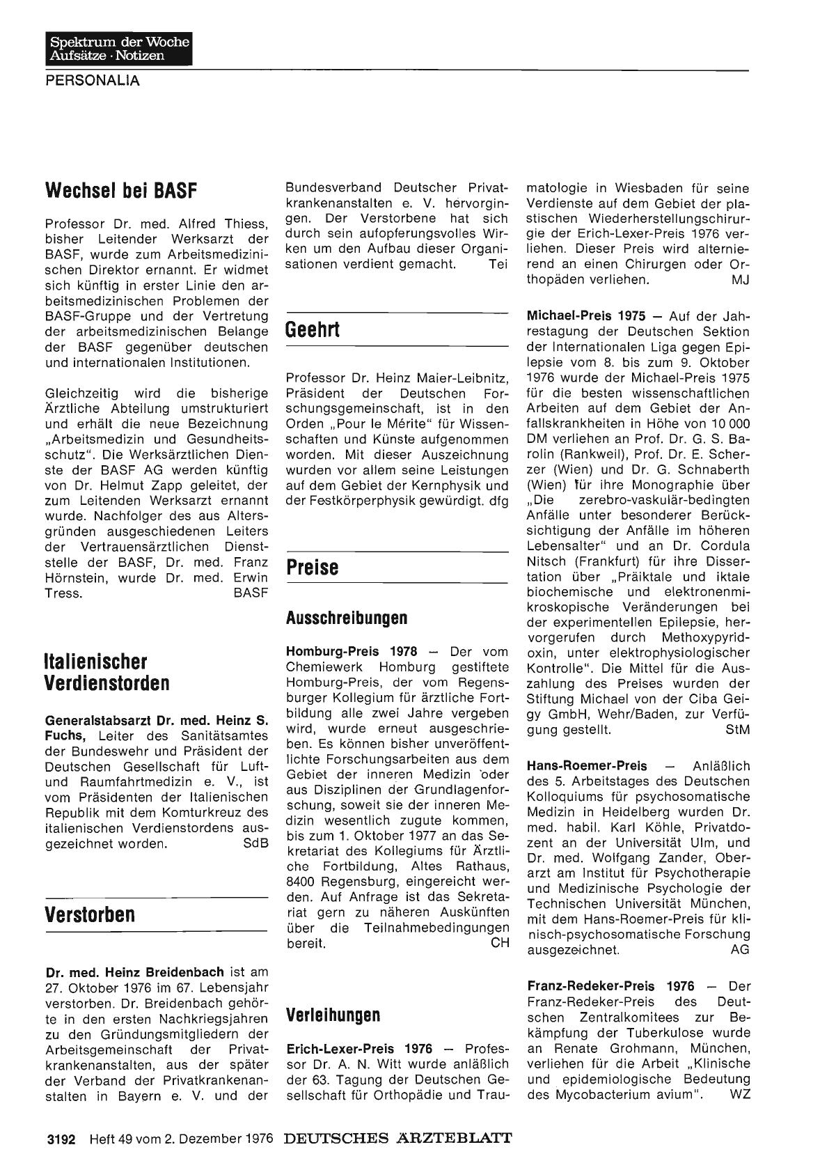 Vorschauseite 1: Verleihungen