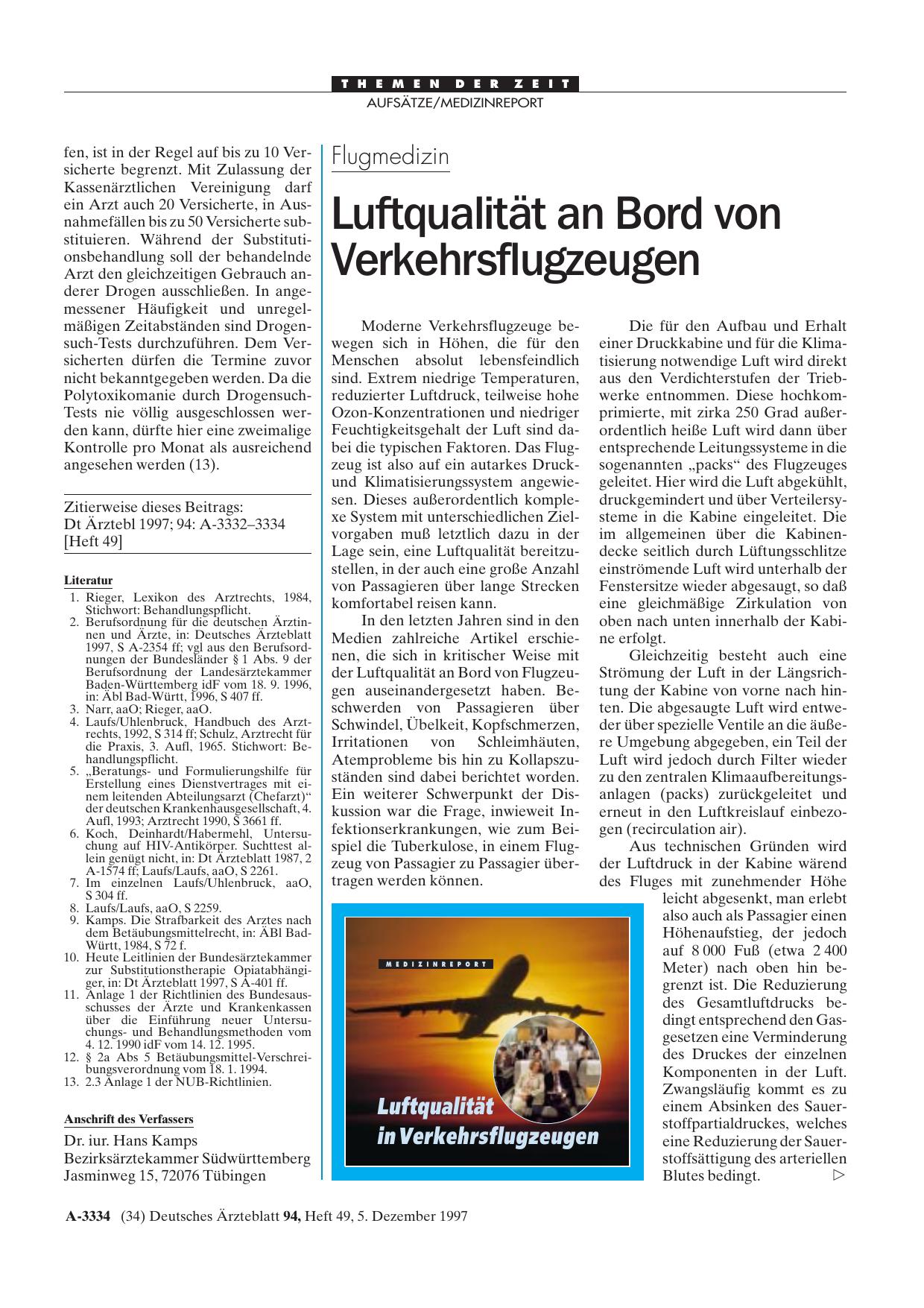 Vorschauseite 1: Flugmedizin: Luftqualität an Bord von Verkehrsflugzeugen