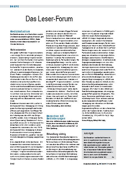 Vorschauseite 1: Menschen mit Behinderungen: Behandlung wichtig