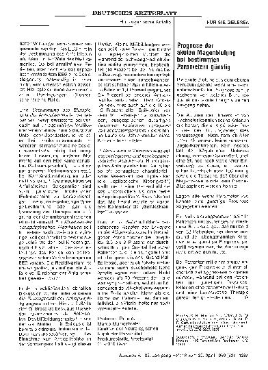 Vorschauseite 1: Prognose der akuten Magenblutung bei bestimmten Parametern günstig