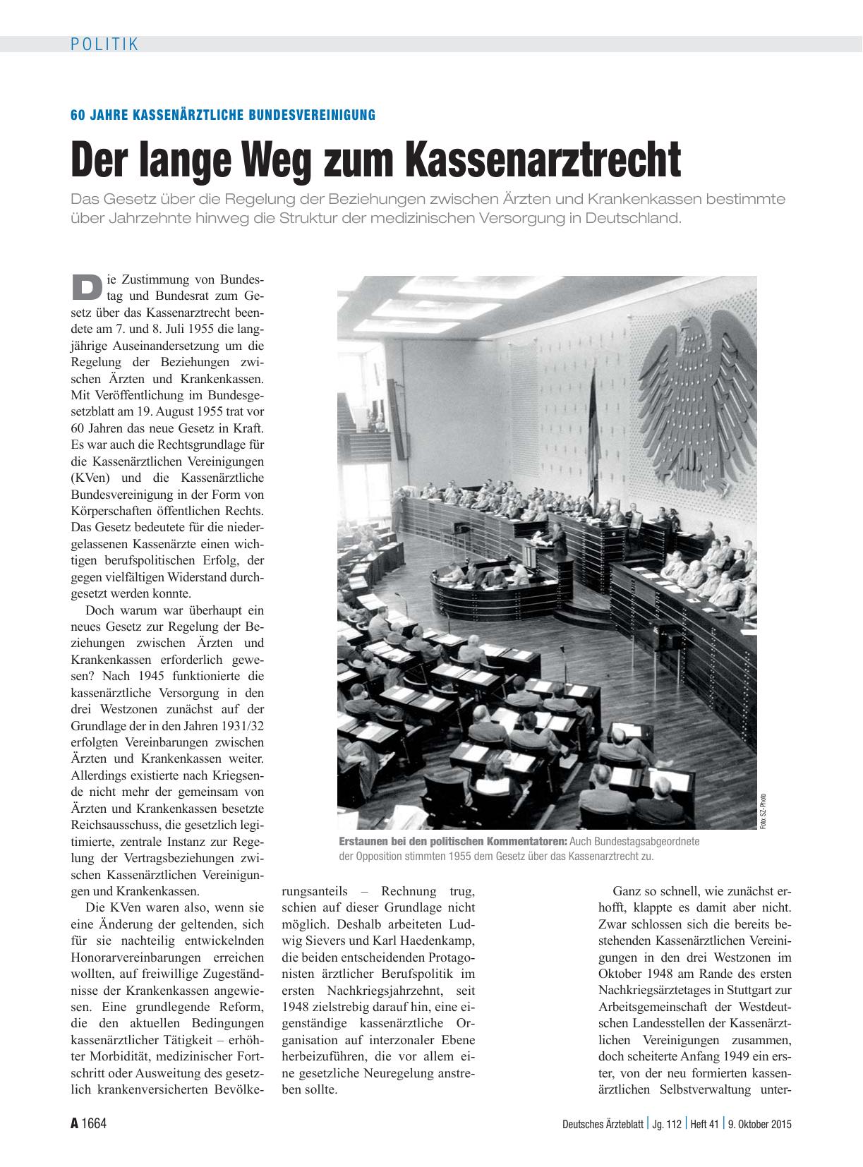 Vorschauseite 1: 60 Jahre Kassenärztliche Bundesvereinigung: Der lange Weg zum Kassenarztrecht