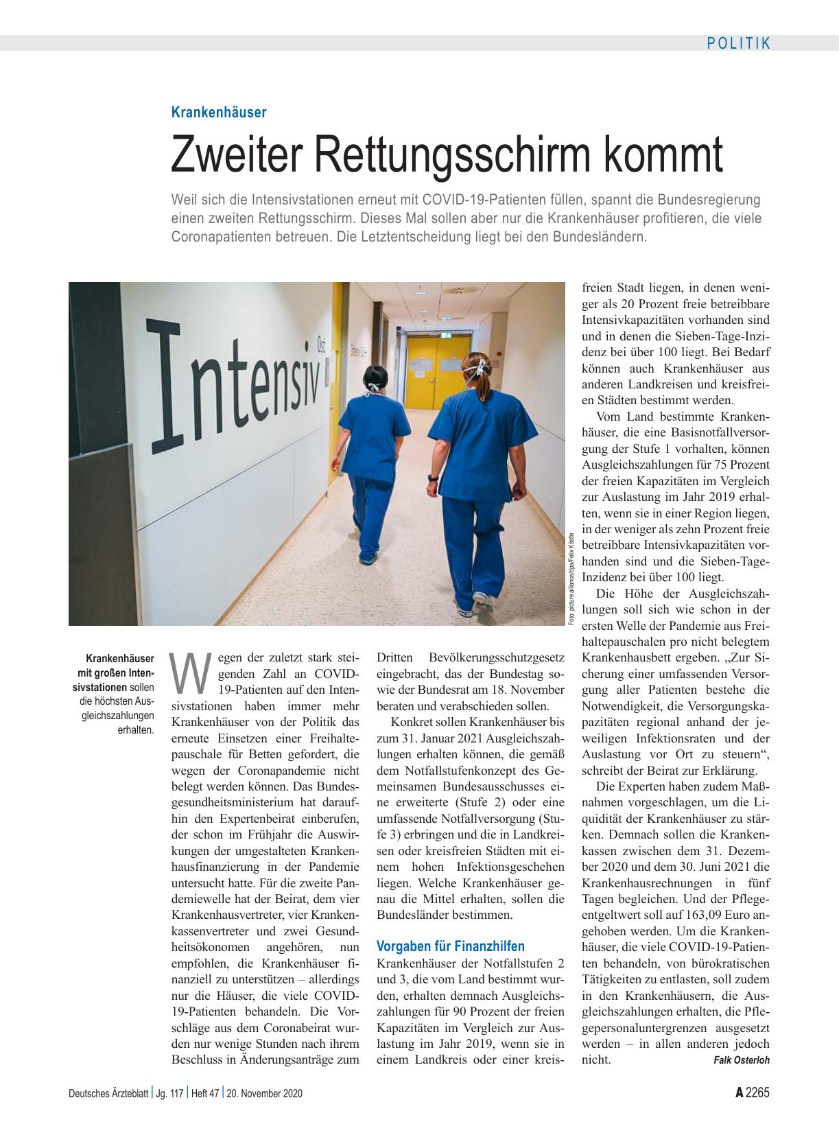 Vorschauseite 1: Krankenhäuser: Zweiter Rettungsschirm kommt