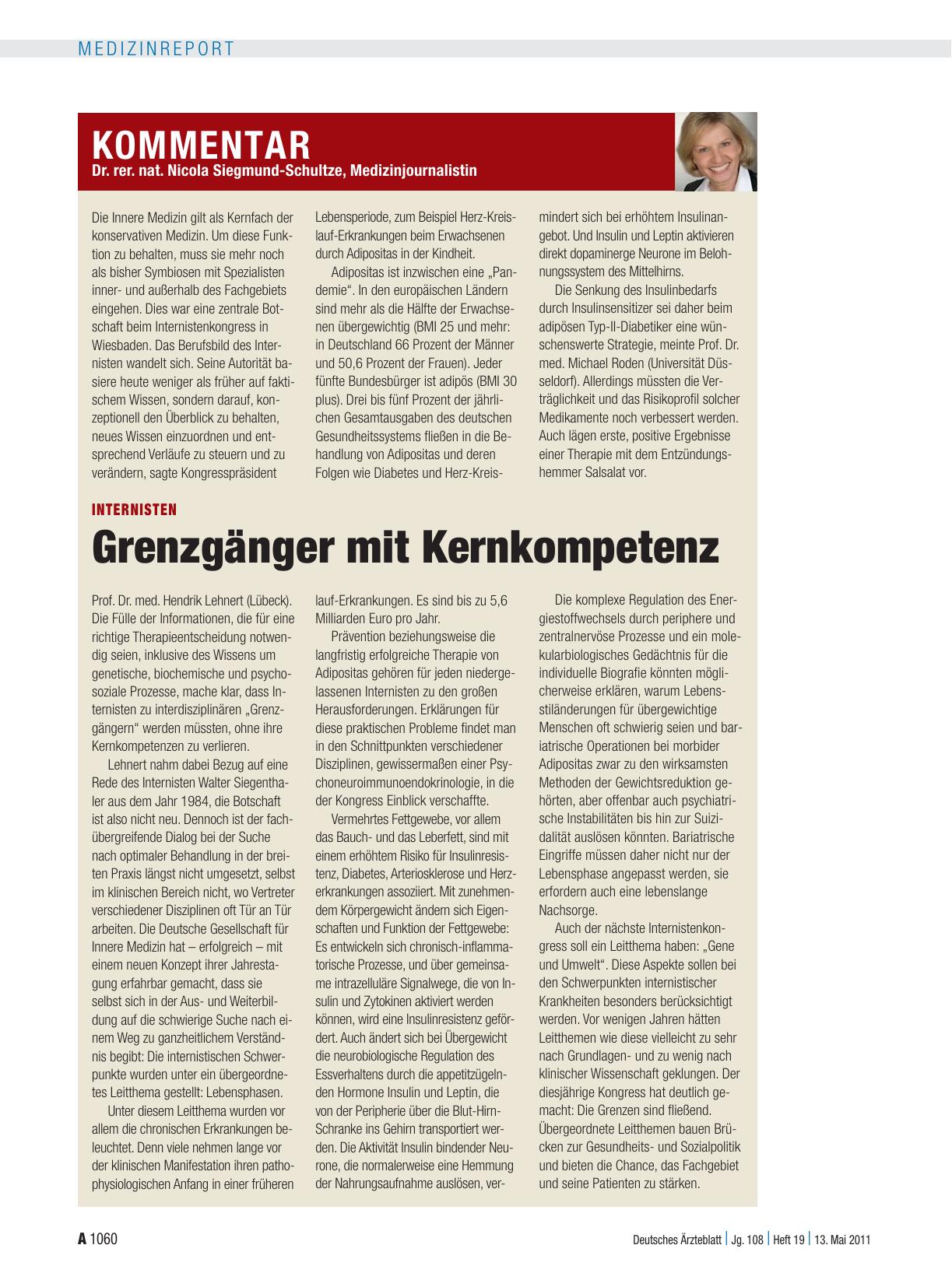 Vorschauseite 1: Kommentar: Internisten – Grenzgänger mit Kernkompetenz