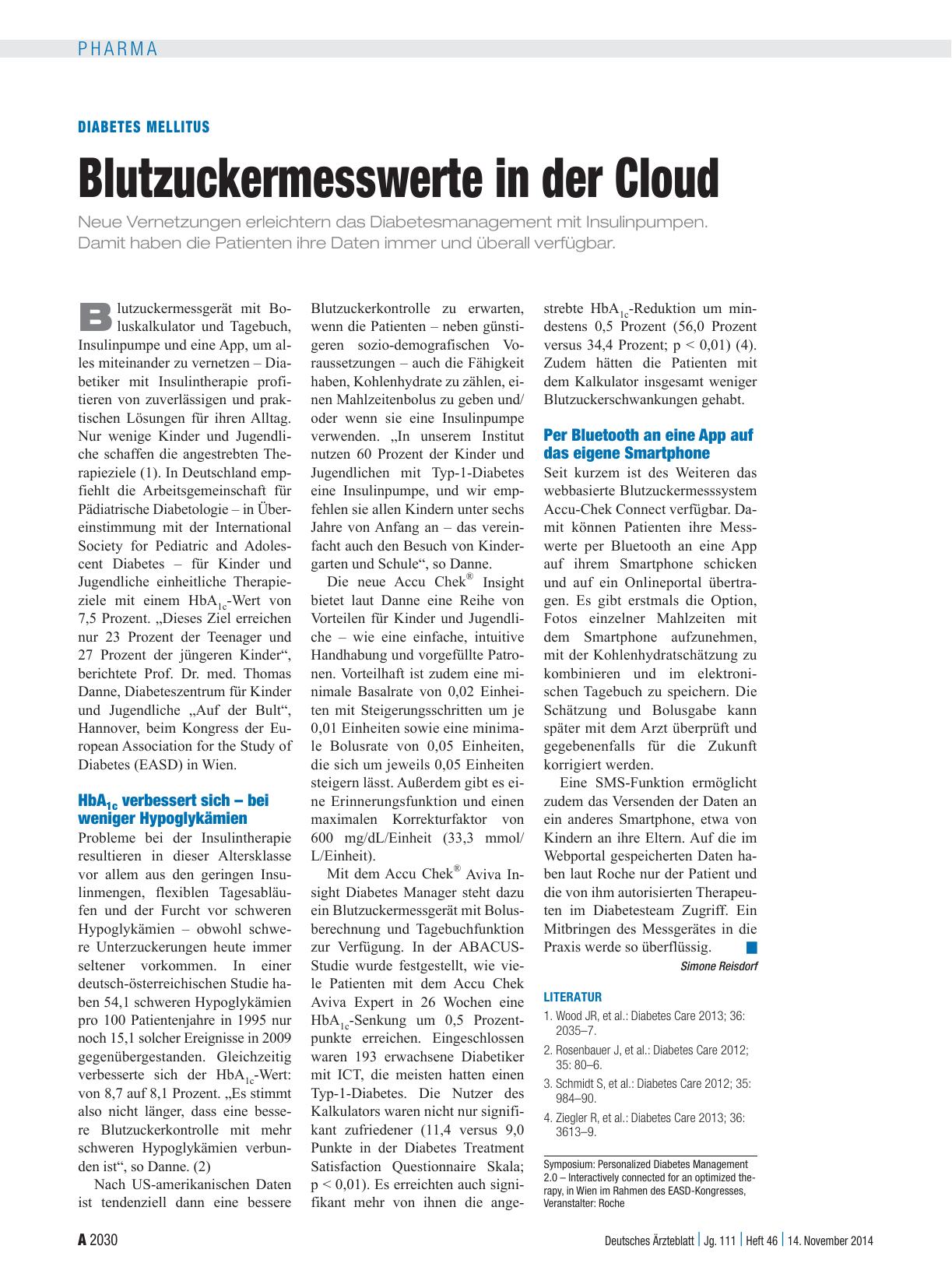 Vorschauseite 1: Diabetes mellitus: Blutzuckermesswerte in der Cloud