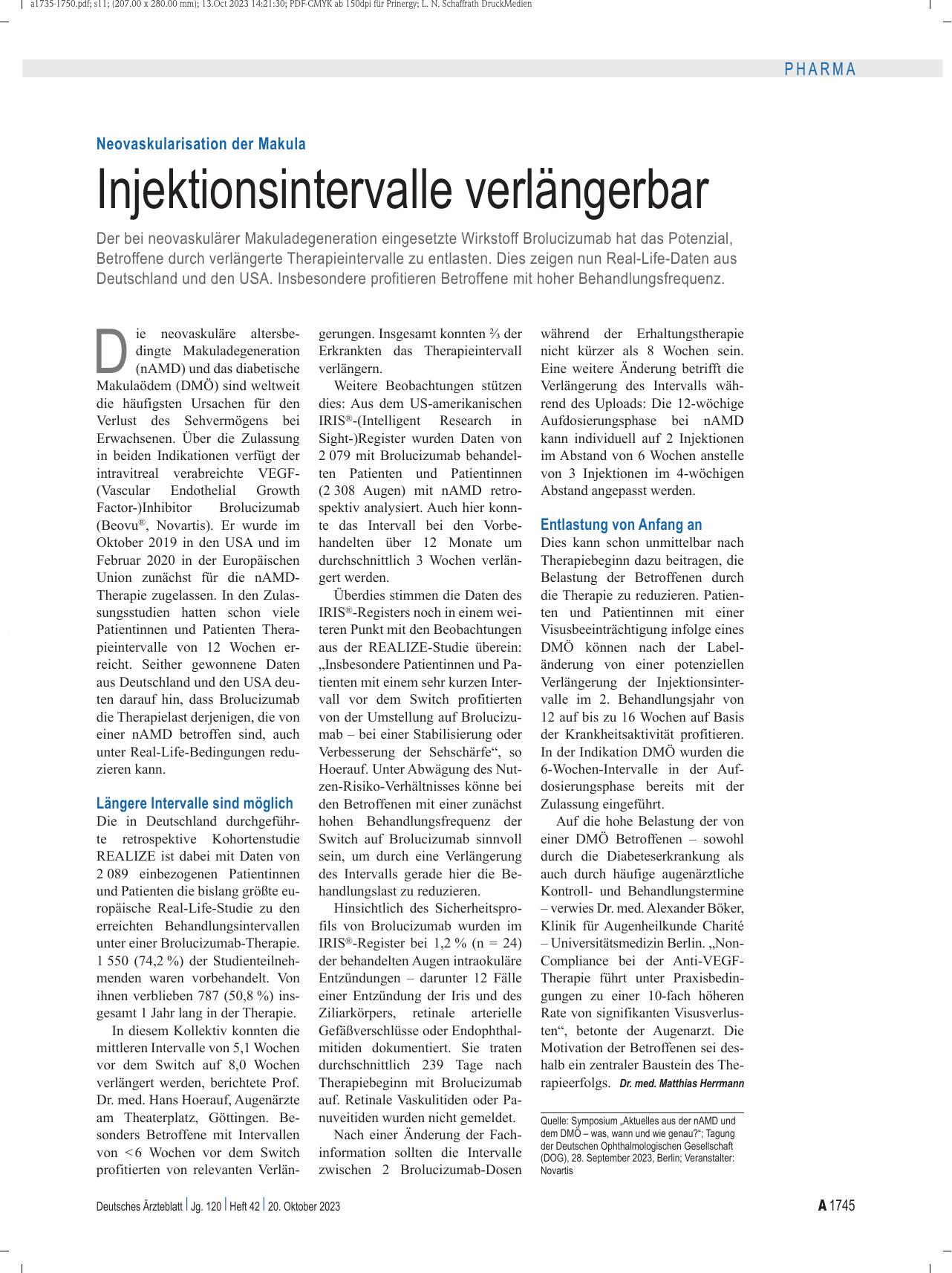 Vorschauseite 1: Neovaskularisation der Makula: Injektionsintervalle verlängerbar