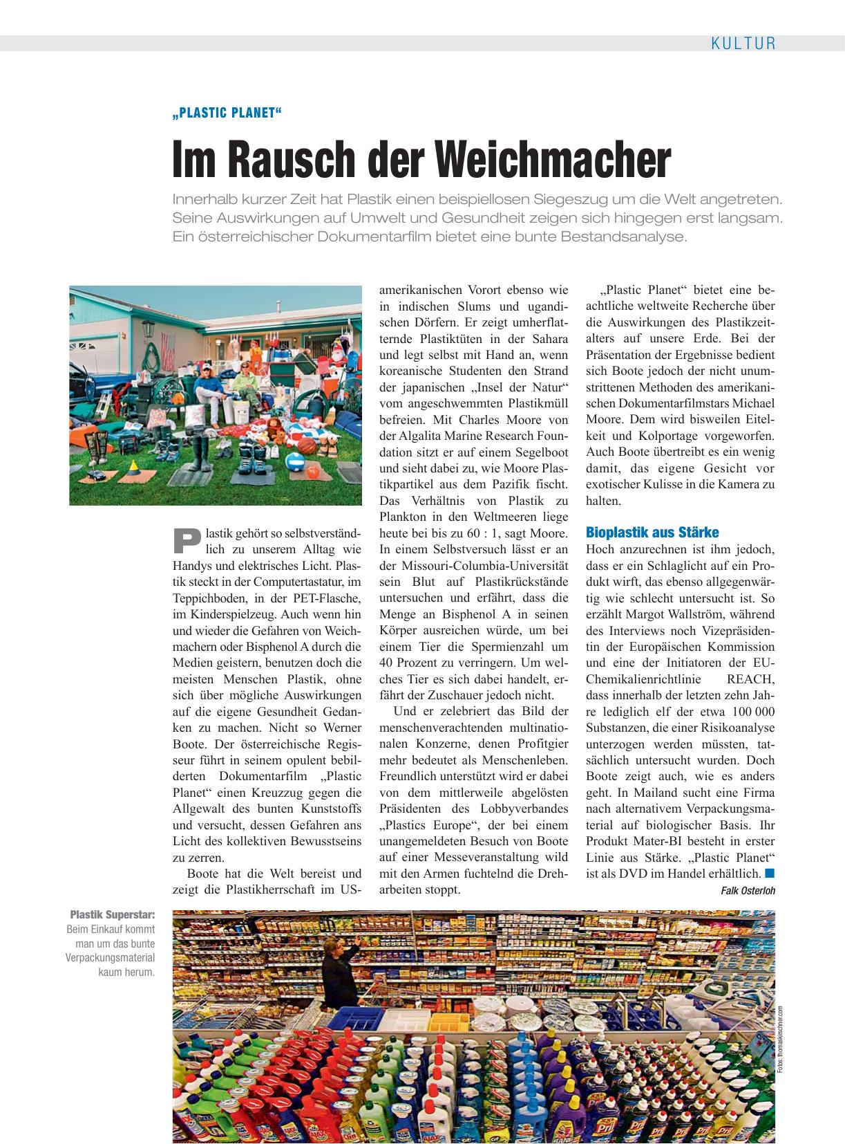 Vorschauseite 1: „Plastic planet“: Im Rausch der Weichmacher