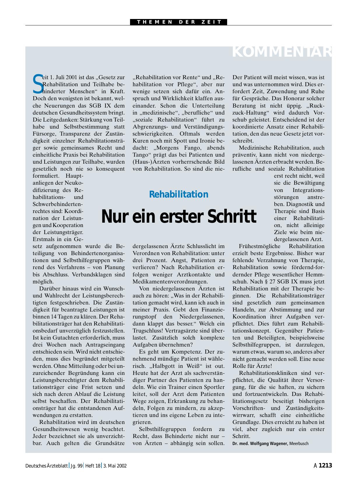 Vorschauseite 1: Rehabilitation: Nur ein erster Schritt