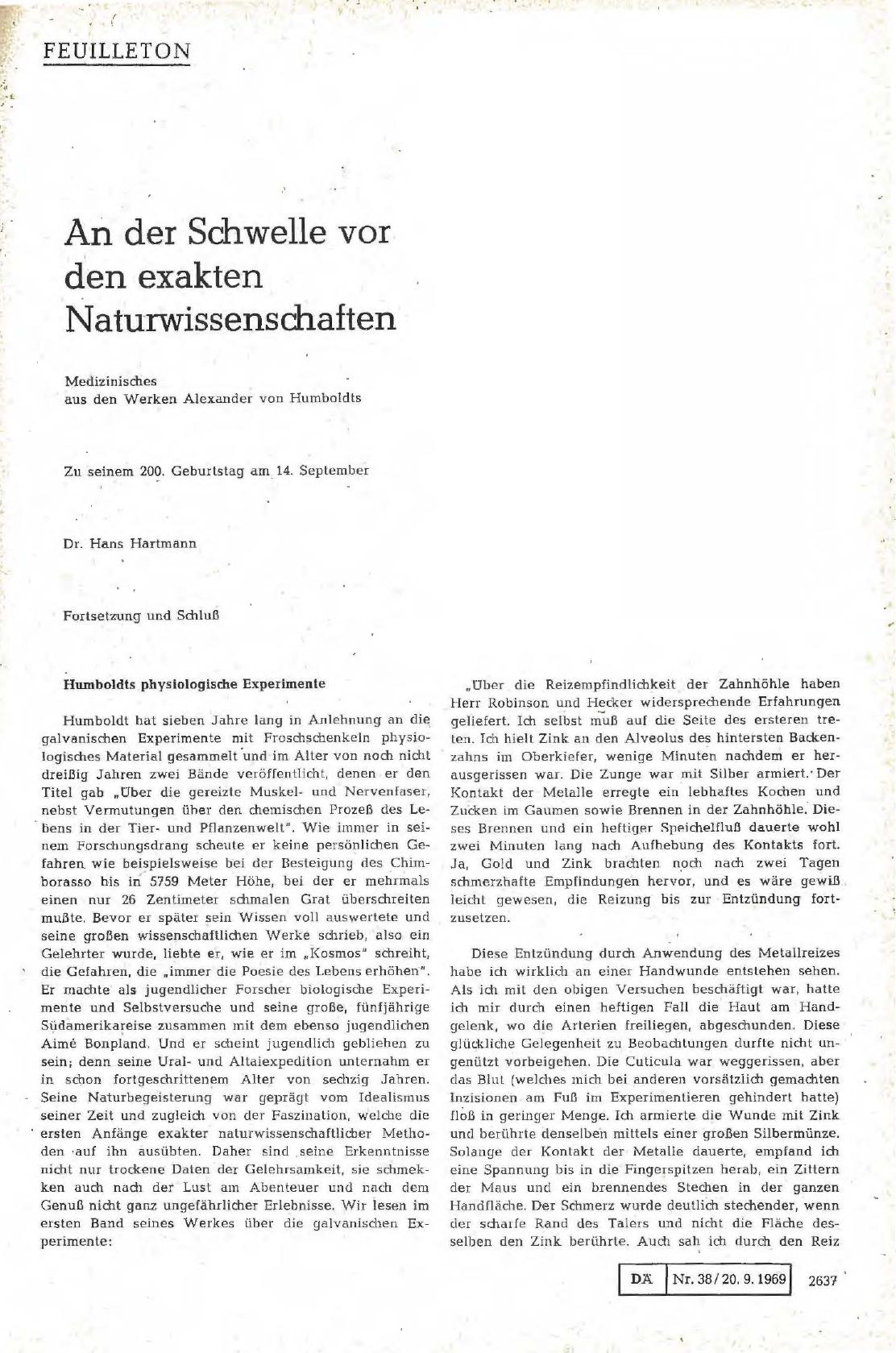 Vorschauseite 1: An der Schwelle vor den exakten Naturwissenschaften: Medizinisches aus den Werken Alexander von Humboldts (Fortsetzung und Schluß)