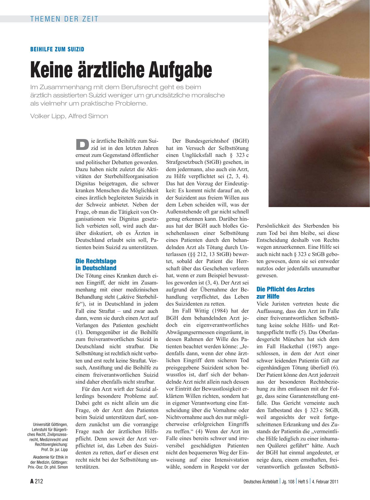 Vorschauseite 1: Beihilfe zum Suizid: Keine ärztliche Aufgabe