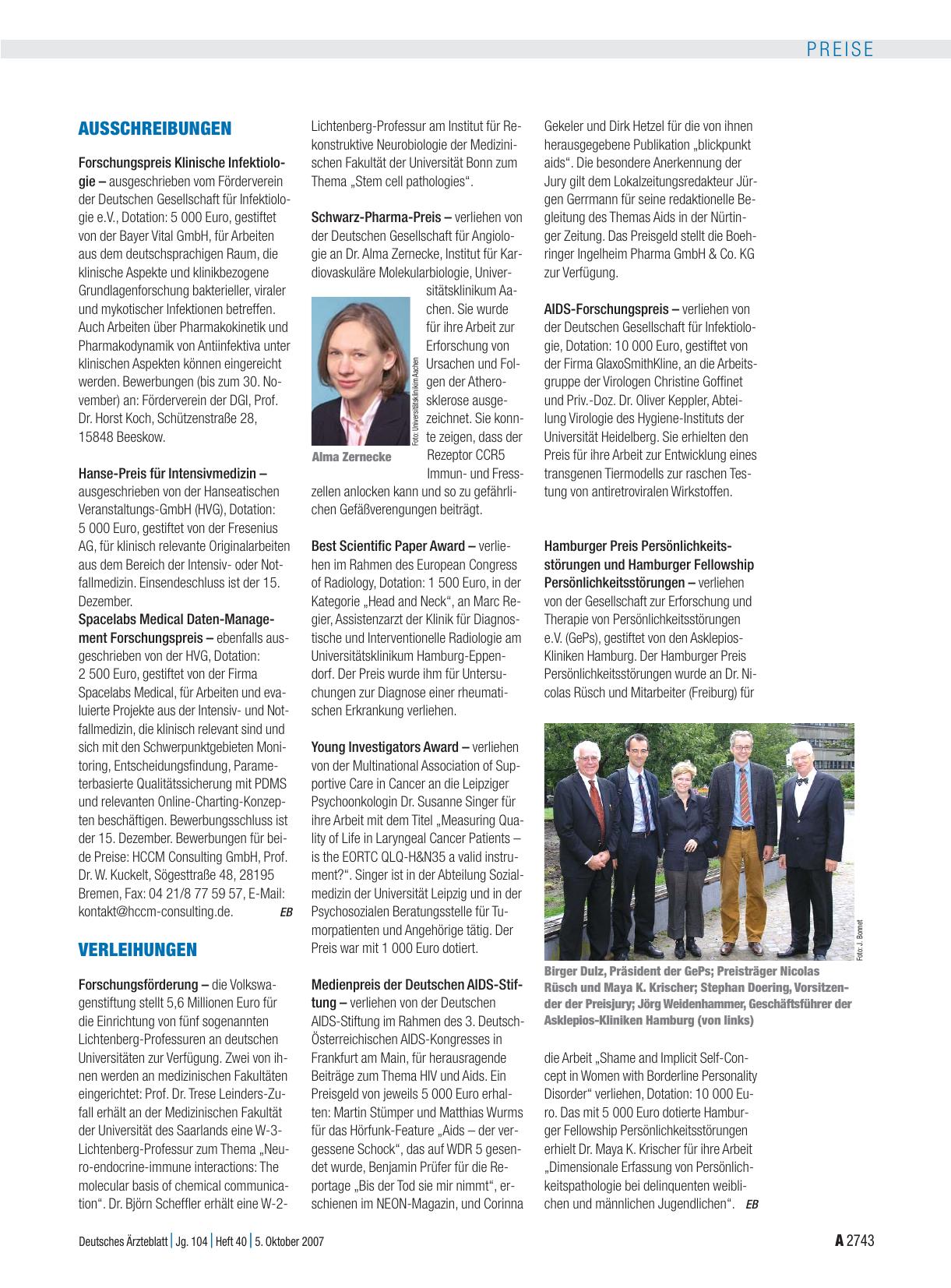 Vorschauseite 1: Verleihungen
