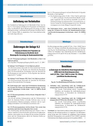 Vorschauseite 1: Bekanntmachungen: Änderungen der Anlage 9. 2 (Versorgung im Rahmen des Programms zur Früherkennung von Brustkrebs durch Mammografie-Screening) der Bundesmantelverträge