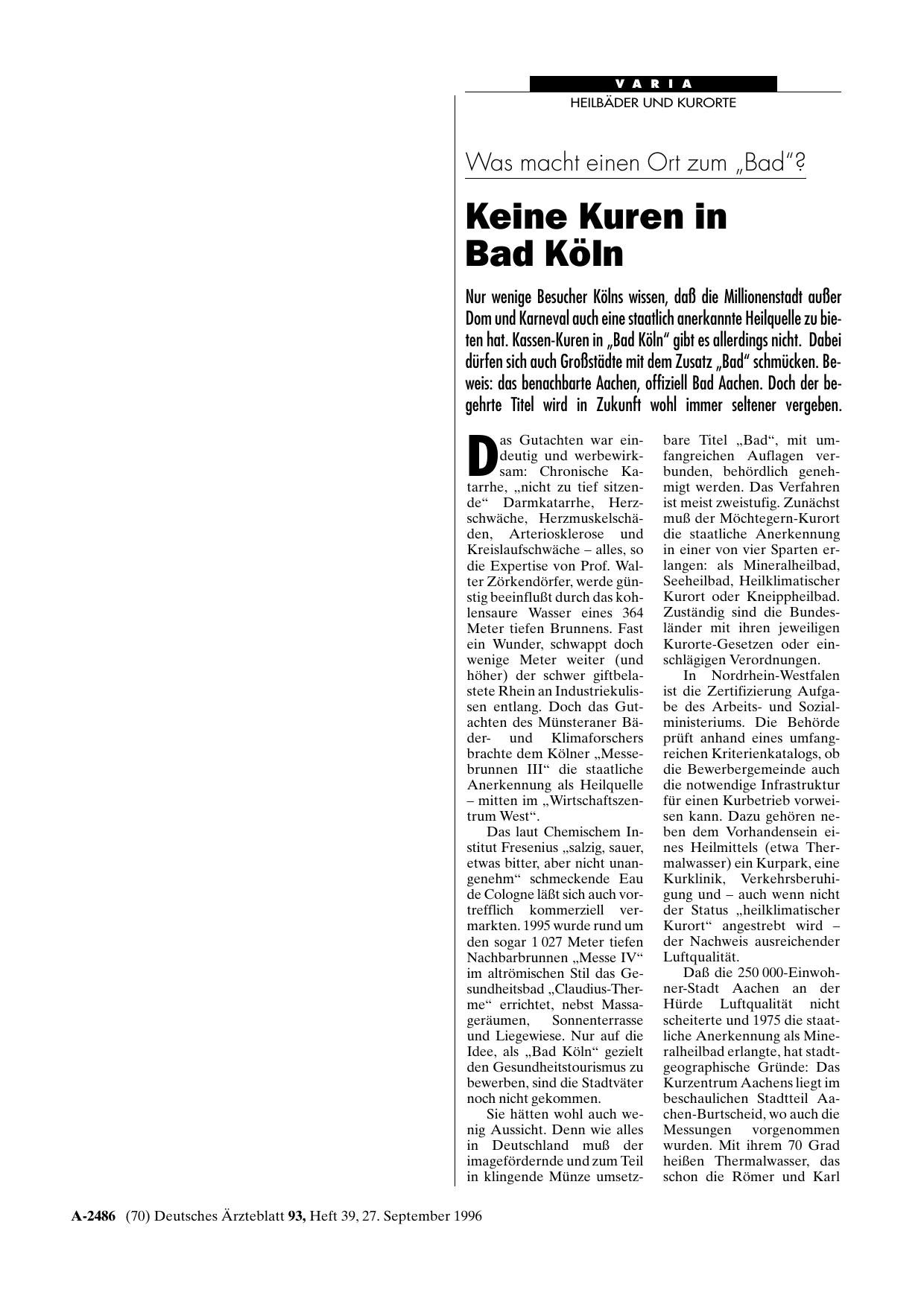 Vorschauseite 1: Was macht einen Ort zum „Bad“? Keine Kuren in Bad Köln
