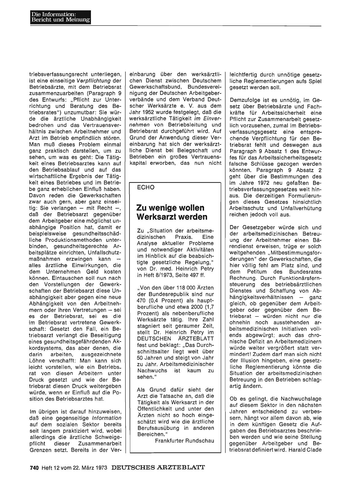 Vorschauseite 1: Zu wenige wollen Werksarzt werden