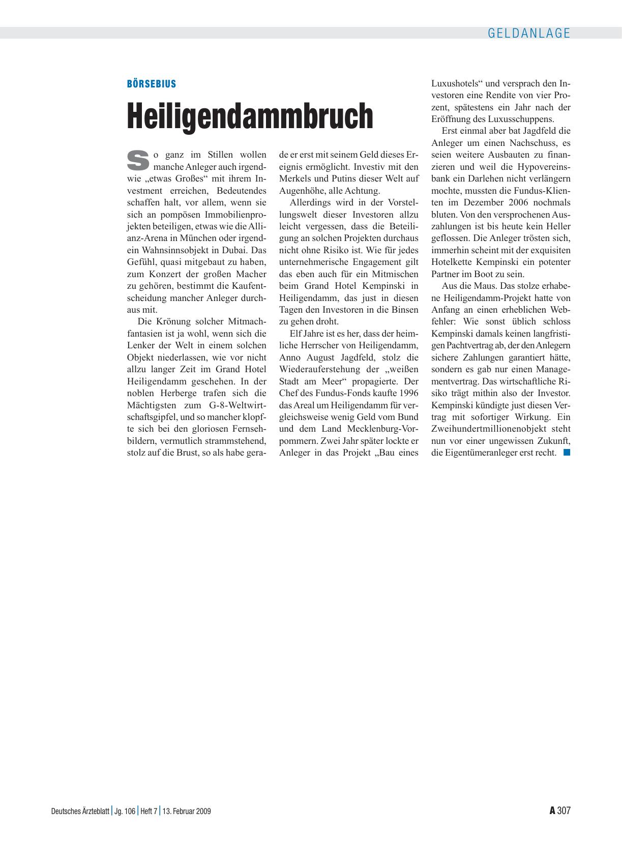 Vorschauseite 1: Börsebius: Heiligendammbruch