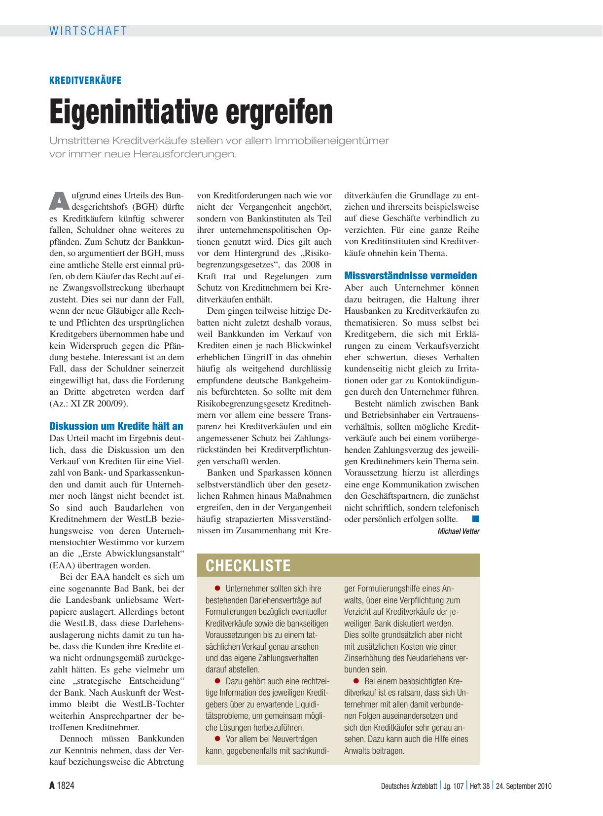 Vorschauseite 1: Kreditverkäufe: Eigeninitiative ergreifen