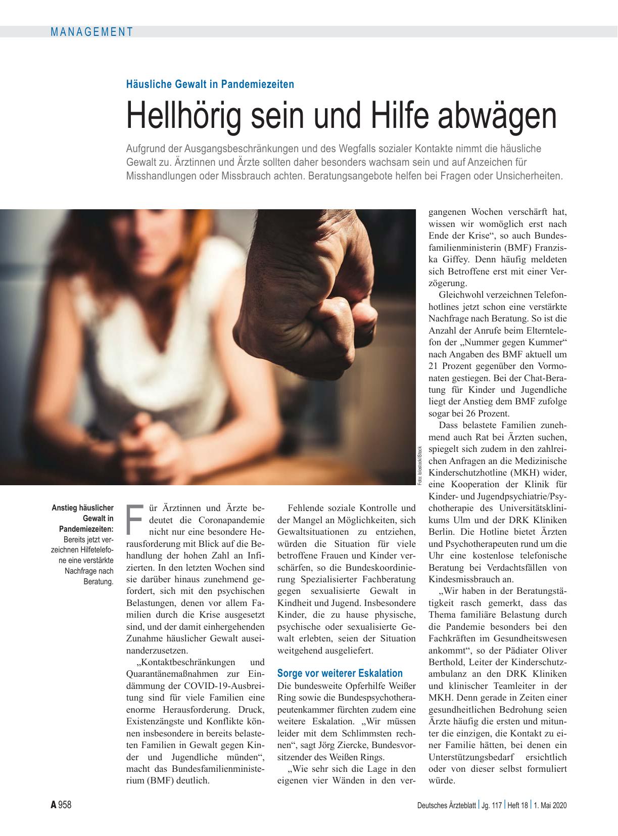 Vorschauseite 1: Häusliche Gewalt in Pandemiezeiten: Hellhörig sein und Hilfe abwägen