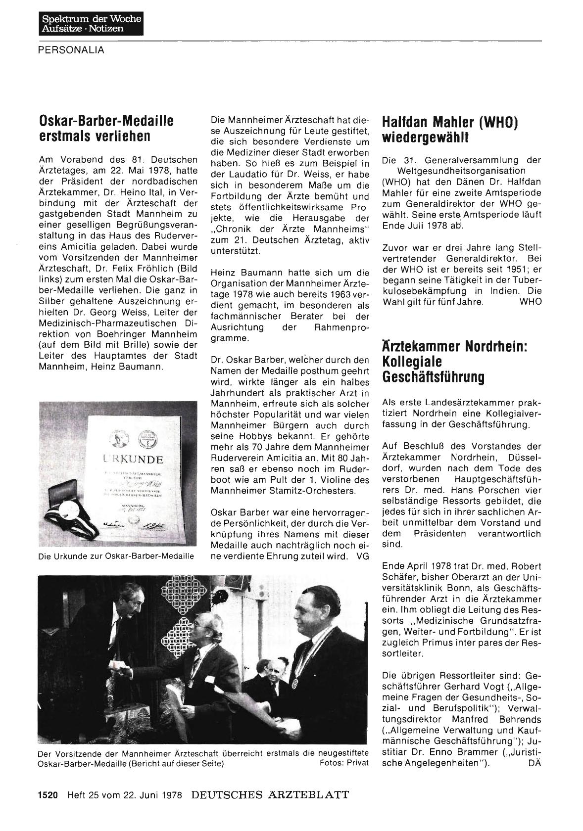 Vorschauseite 1: Halfdan Mahler (WHO) wiedergewählt