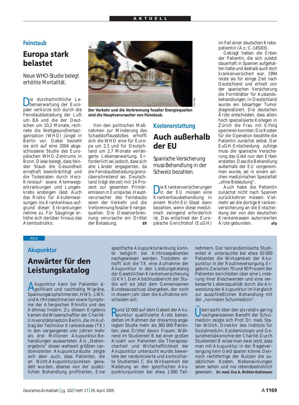 Vorschauseite 1: Akupunktur: Anwärter für den Leistungskatalog