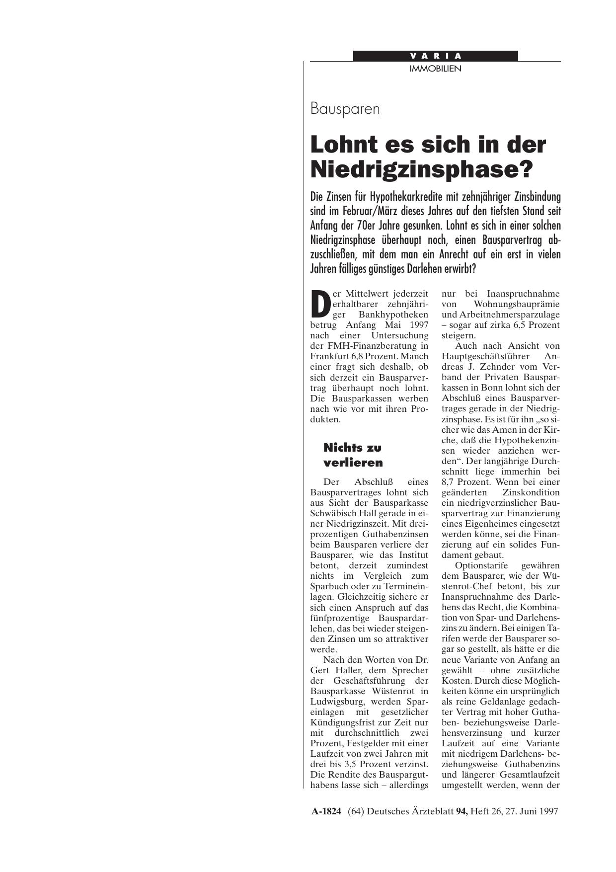 Vorschauseite 1: Bausparen: Lohnt es sich in der Niedrigzinsphase?
