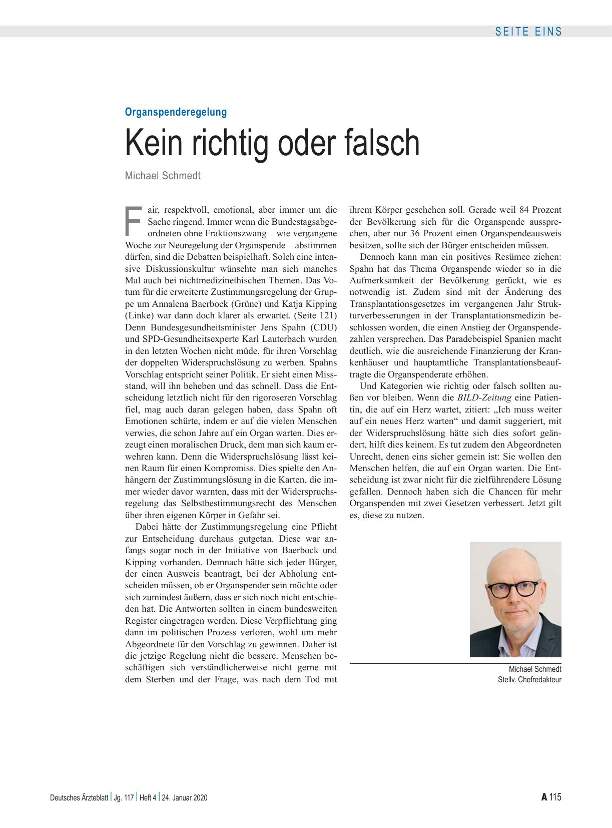 Vorschauseite 1: Organspenderegelung: Kein richtig oder falsch