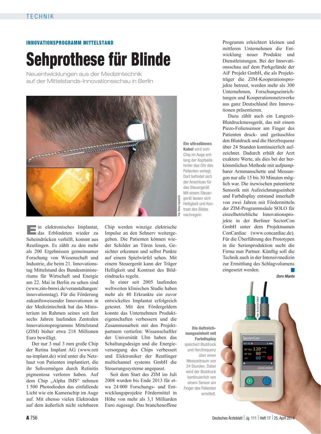 Vorschauseite 1: Innovationsprogramm Mittelstand: Sehprothese für Blinde