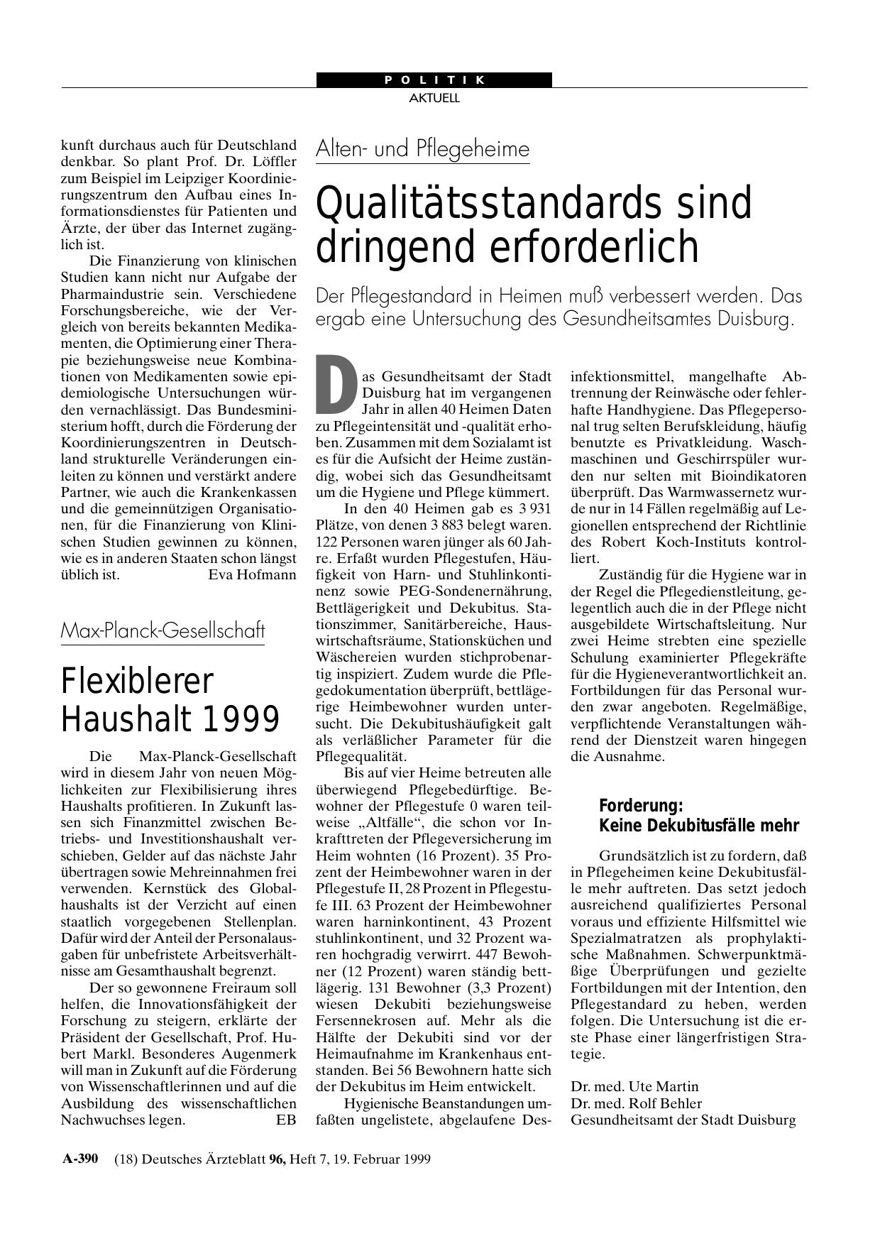 Vorschauseite 1: Max-Planck-Gesellschaft: Flexiblerer Haushalt 1999