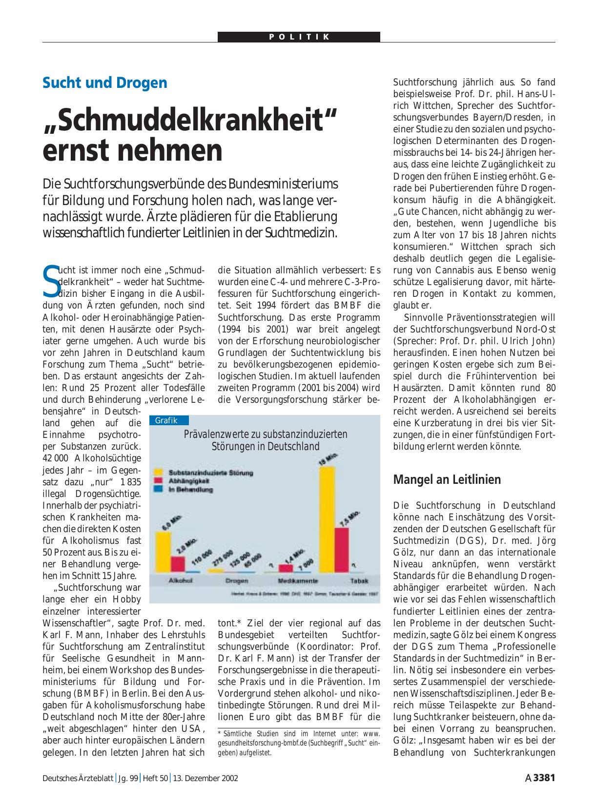 Vorschauseite 1: Sucht und Drogen: „Schmuddelkrankheit“ ernst nehmen