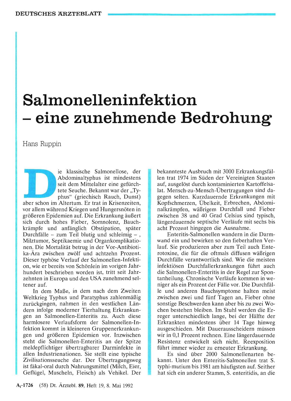 Vorschauseite 1: Salmonelleninfektion – eine zunehmende Bedrohung