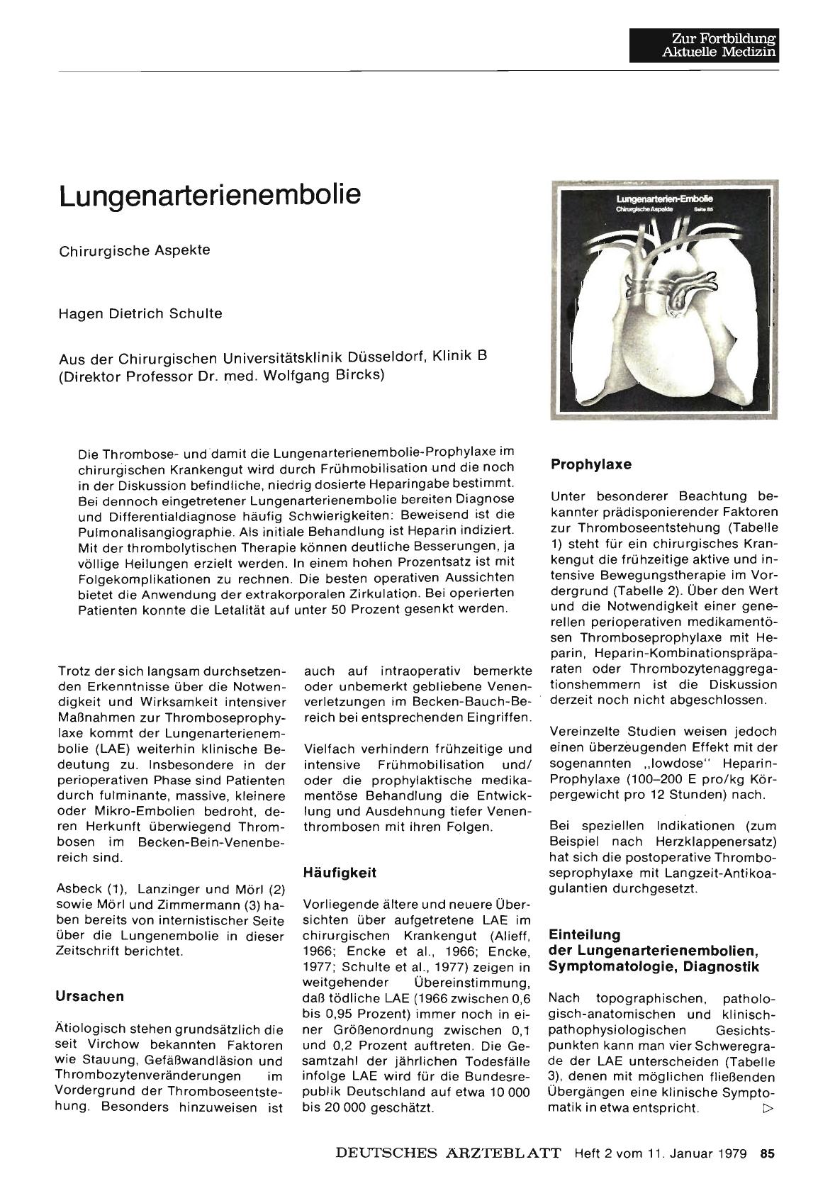 Vorschauseite 1: Lungenarterienembolie: Chirurgische Aspekte