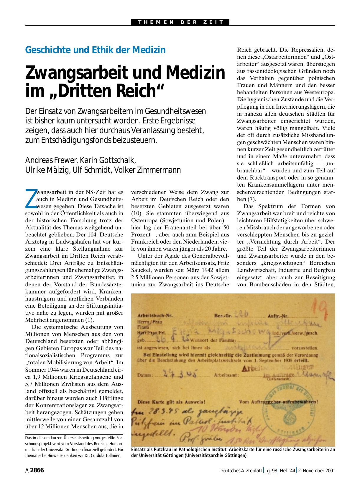 Vorschauseite 1: Geschichte und Ethik der Medizin. Zwangsarbeit und Medizin im „Dritten Reich“