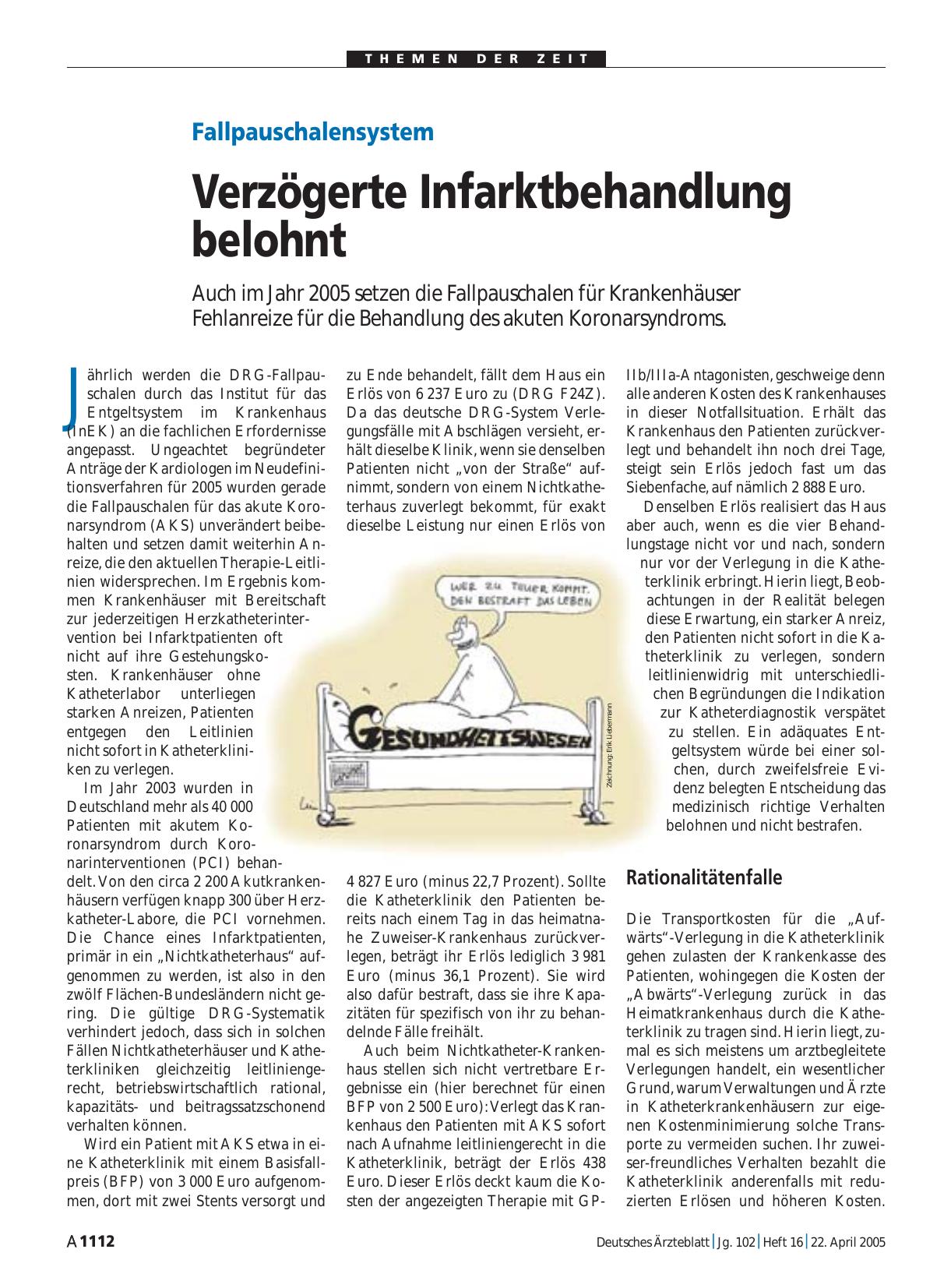 Vorschauseite 1: Fallpauschalensystem: Verzögerte Infarktbehandlung belohnt