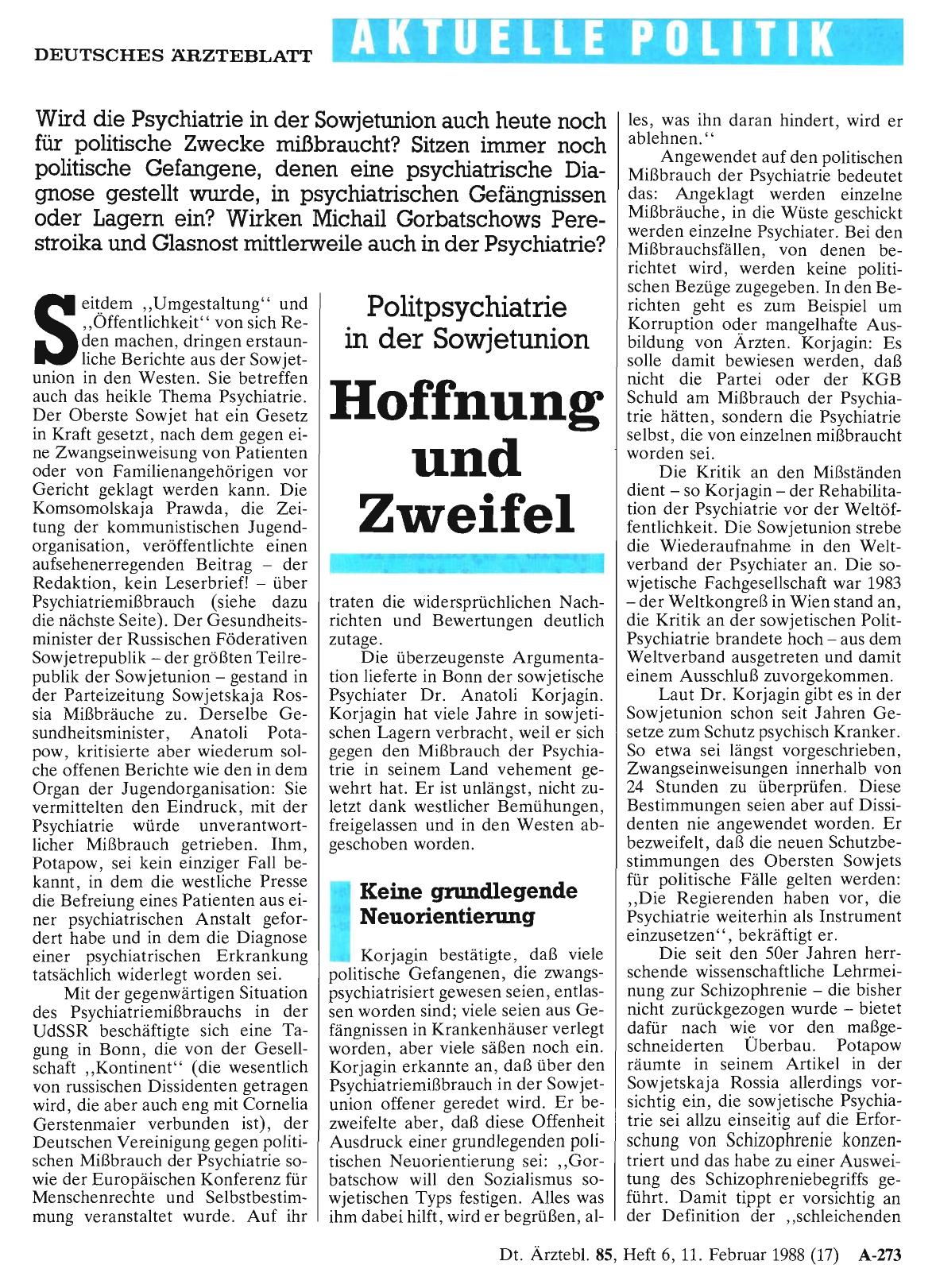 Vorschauseite 1: Politpsychiatrie in der Sowjetunion: Hoffnung und Zweifel
