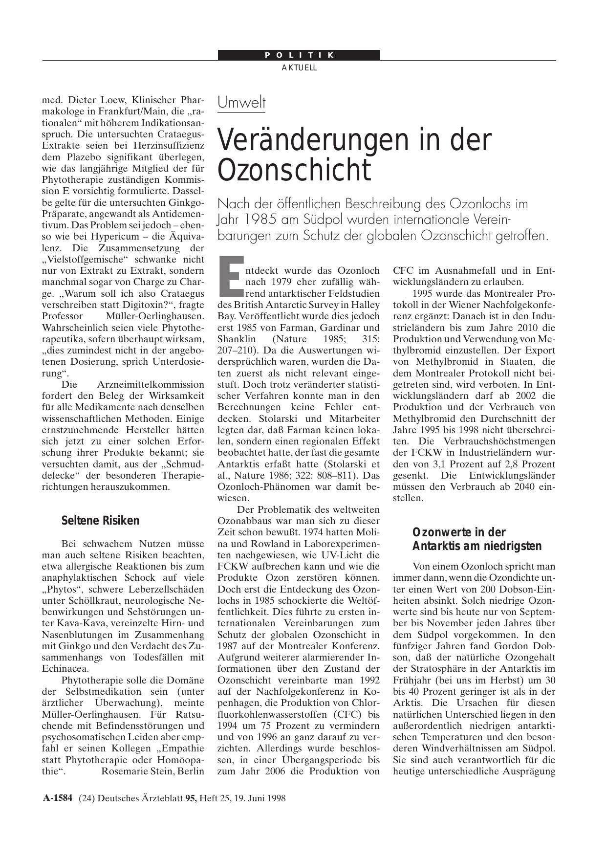 Vorschauseite 1: Umwelt: Veränderungen in der Ozonschicht
