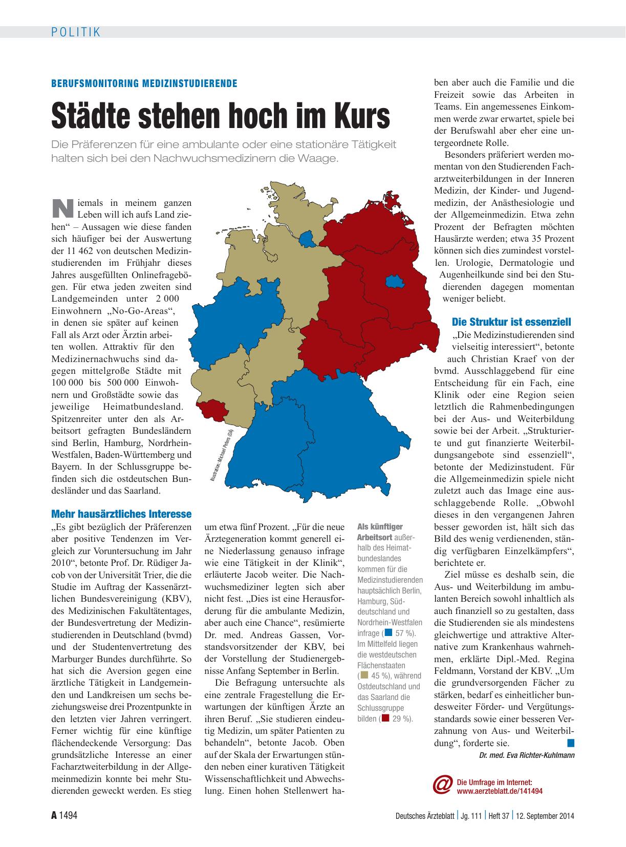 Vorschauseite 1: Berufsmonitoring Medizinstudierende: Städte stehen hoch im Kurs